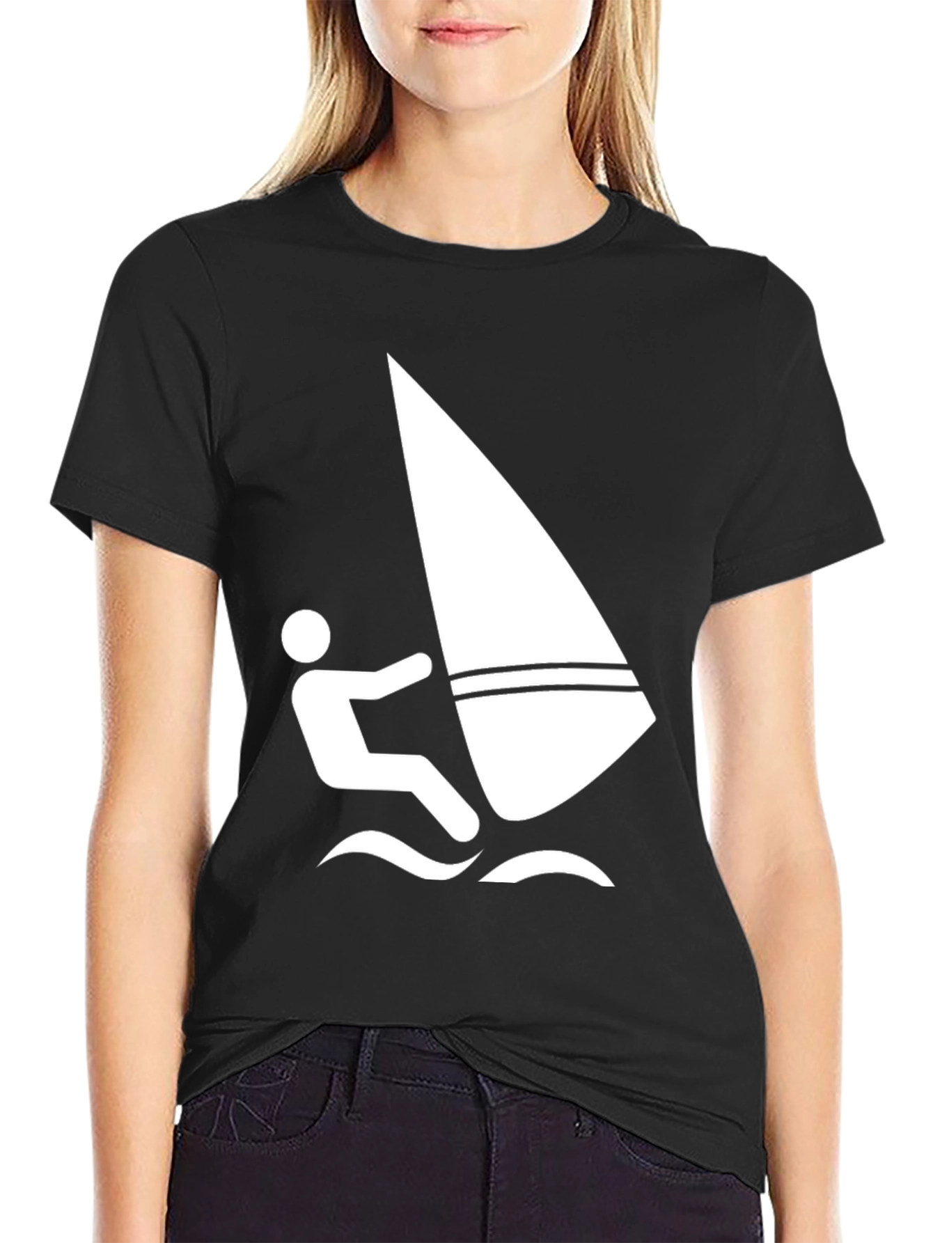 Windsurfing Graphic Tee - Black Cotton T-Shirt