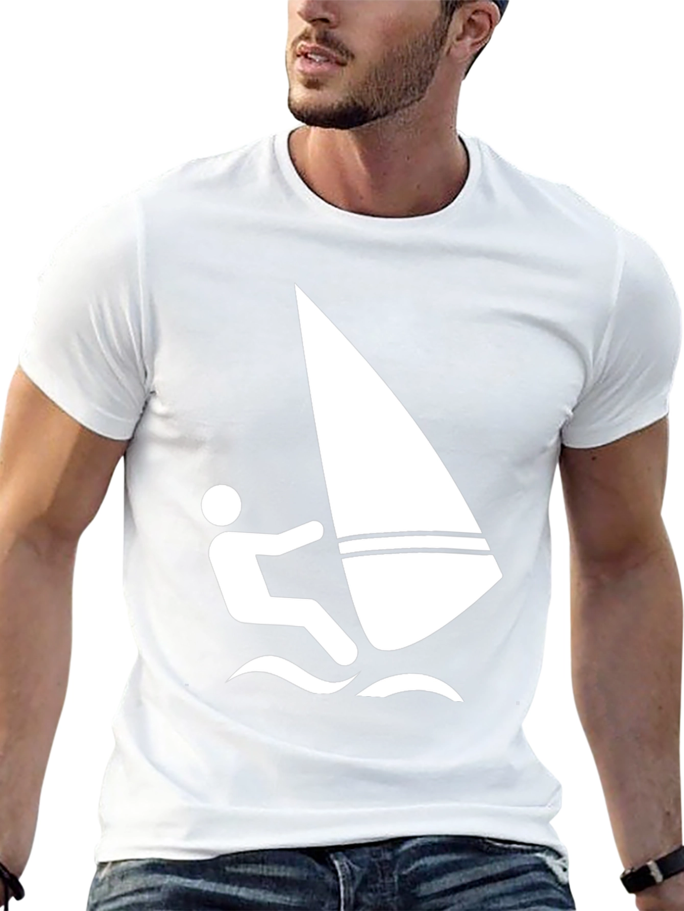 Windsurfing Graphic Tee - Black Cotton T-Shirt