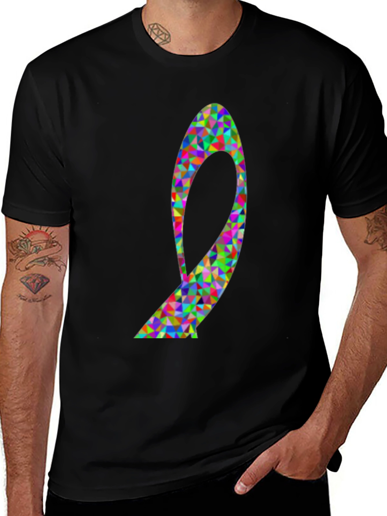 Geometric Ribbon Graphic Tee - Black