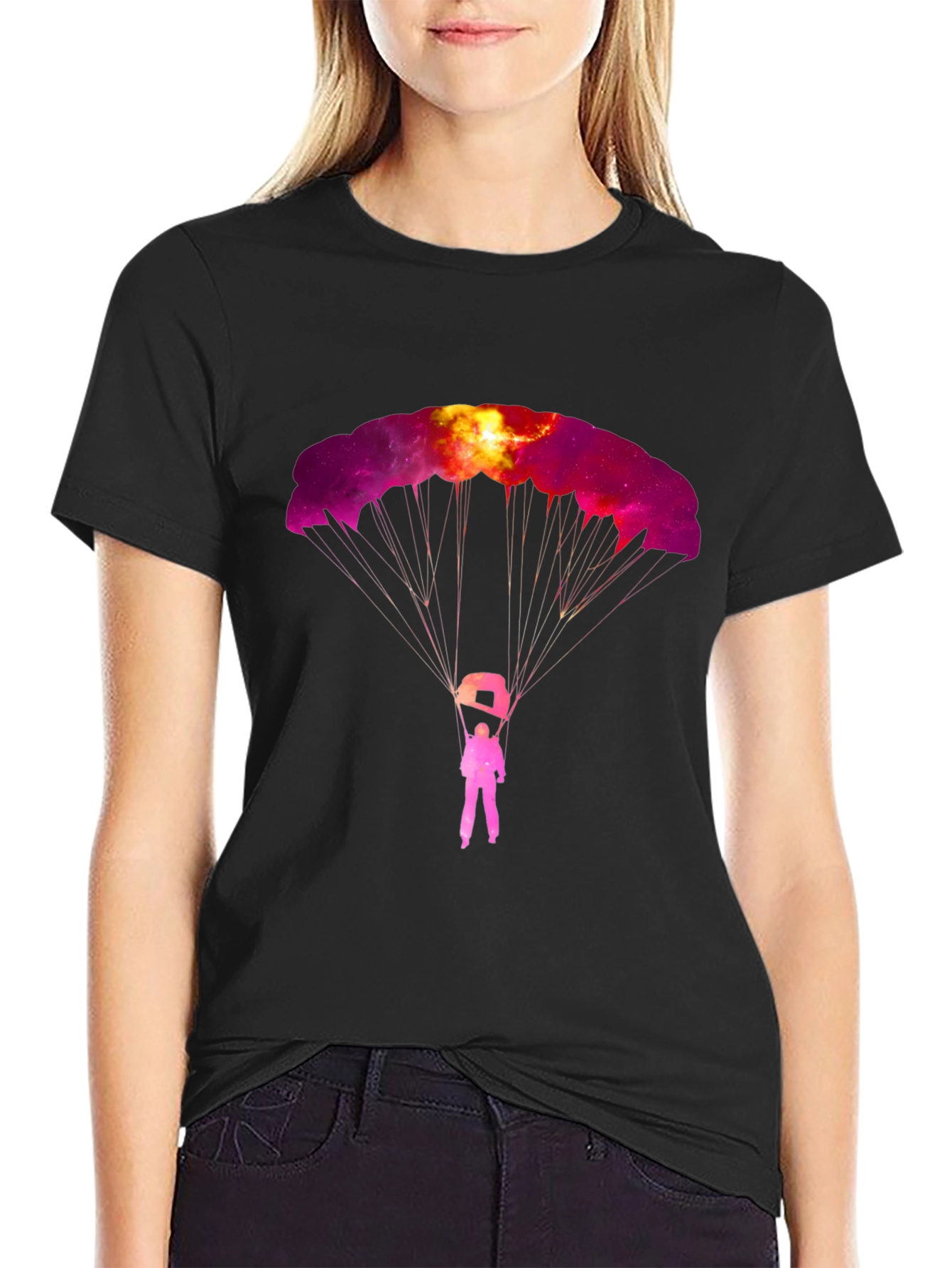 Skydiving Galaxy Graphic Tee - Black