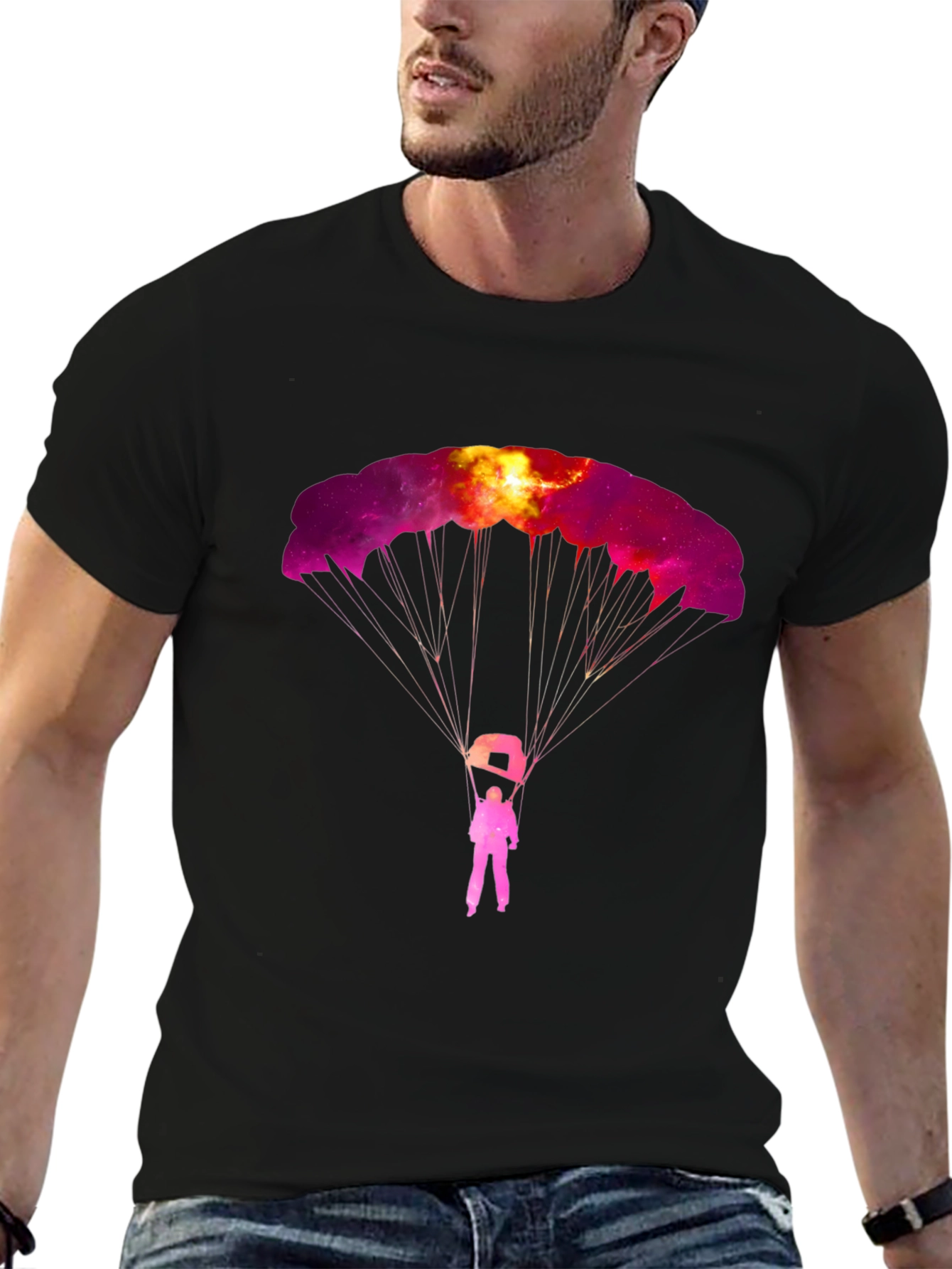 Skydiving Galaxy Graphic Tee - Black