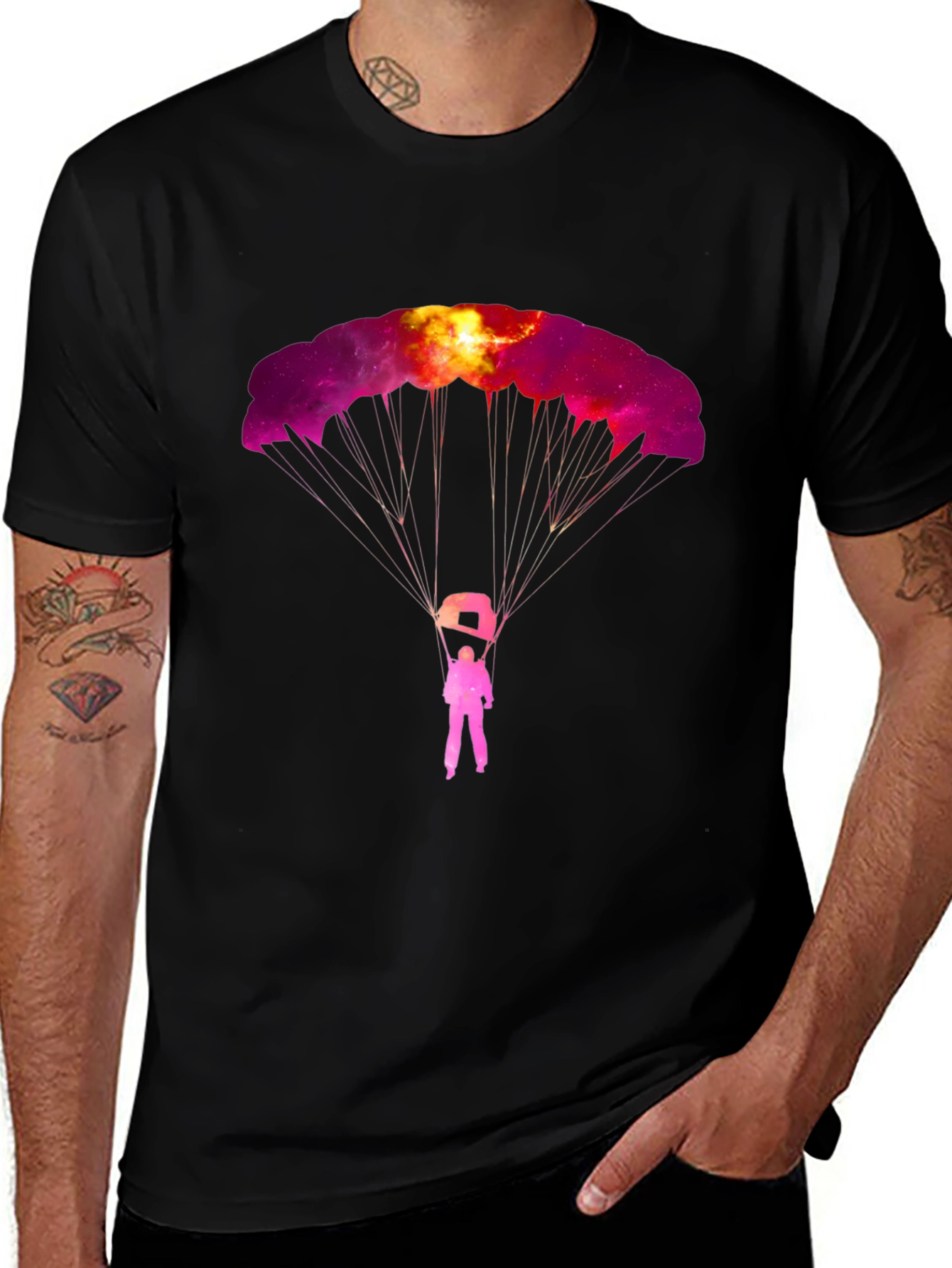 Skydiving Galaxy Graphic Tee - Black