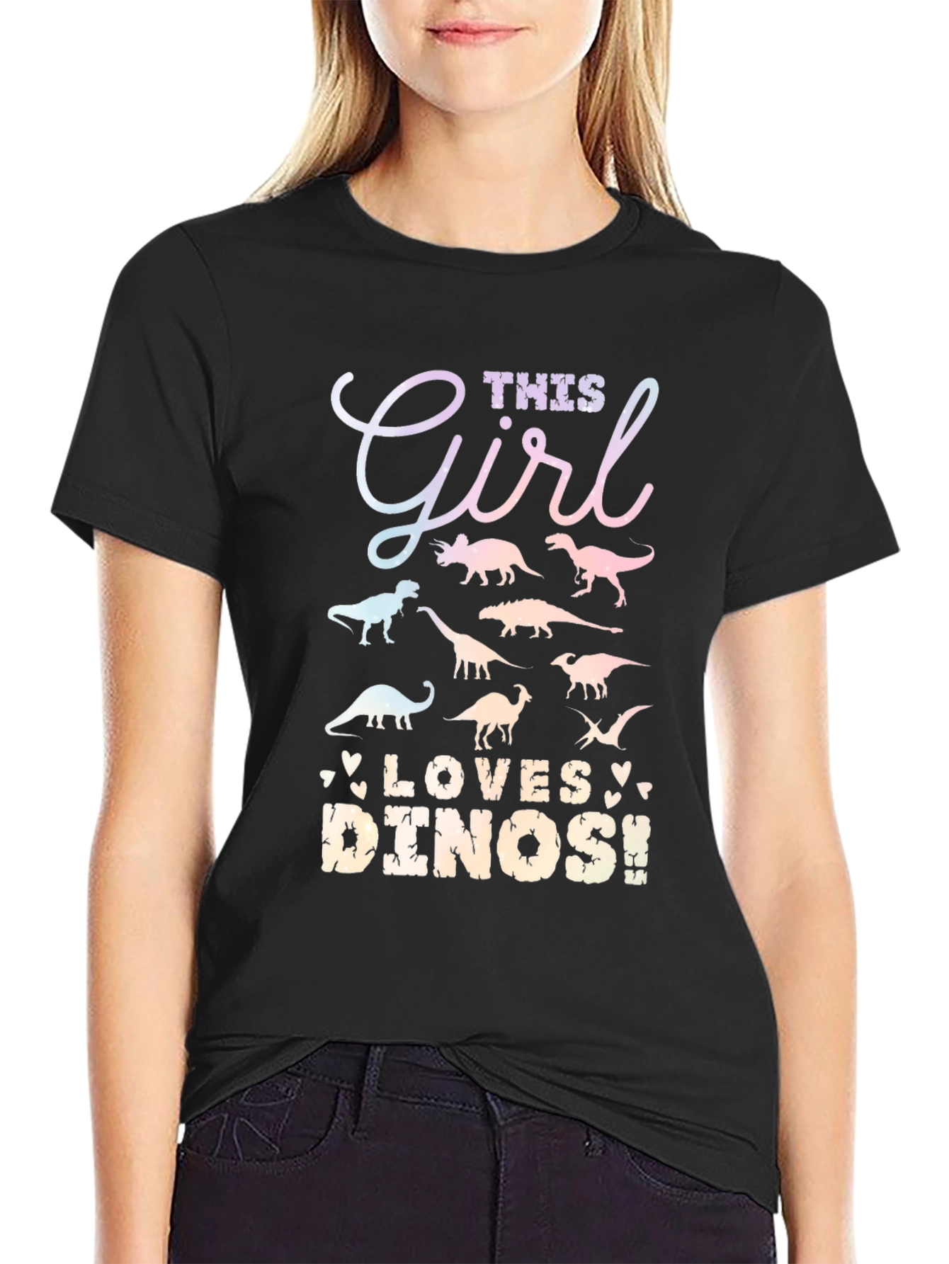 Dino Lover Girls Black T-Shirt