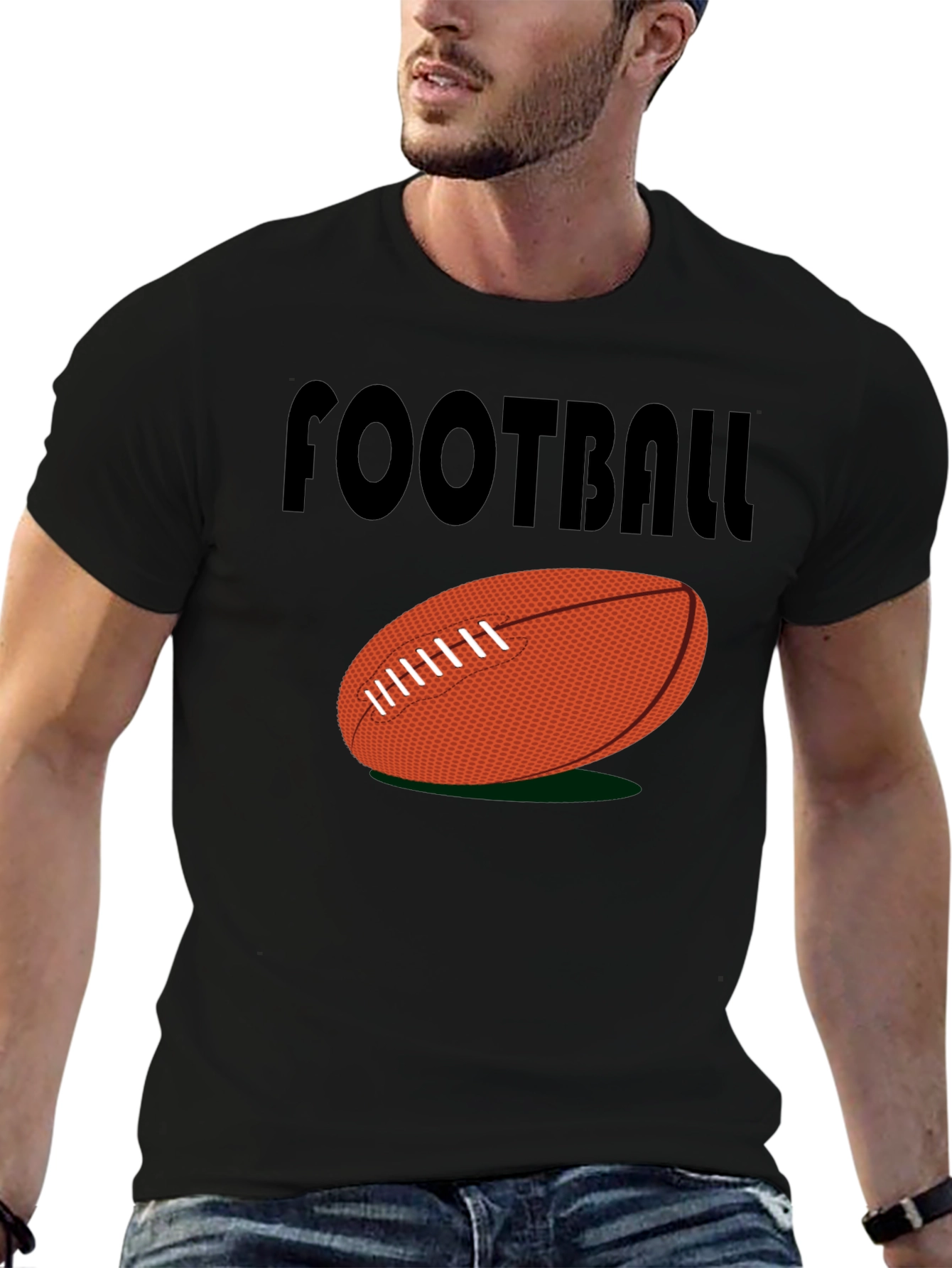Football Graphic Tee - Black Cotton Casual Shirt