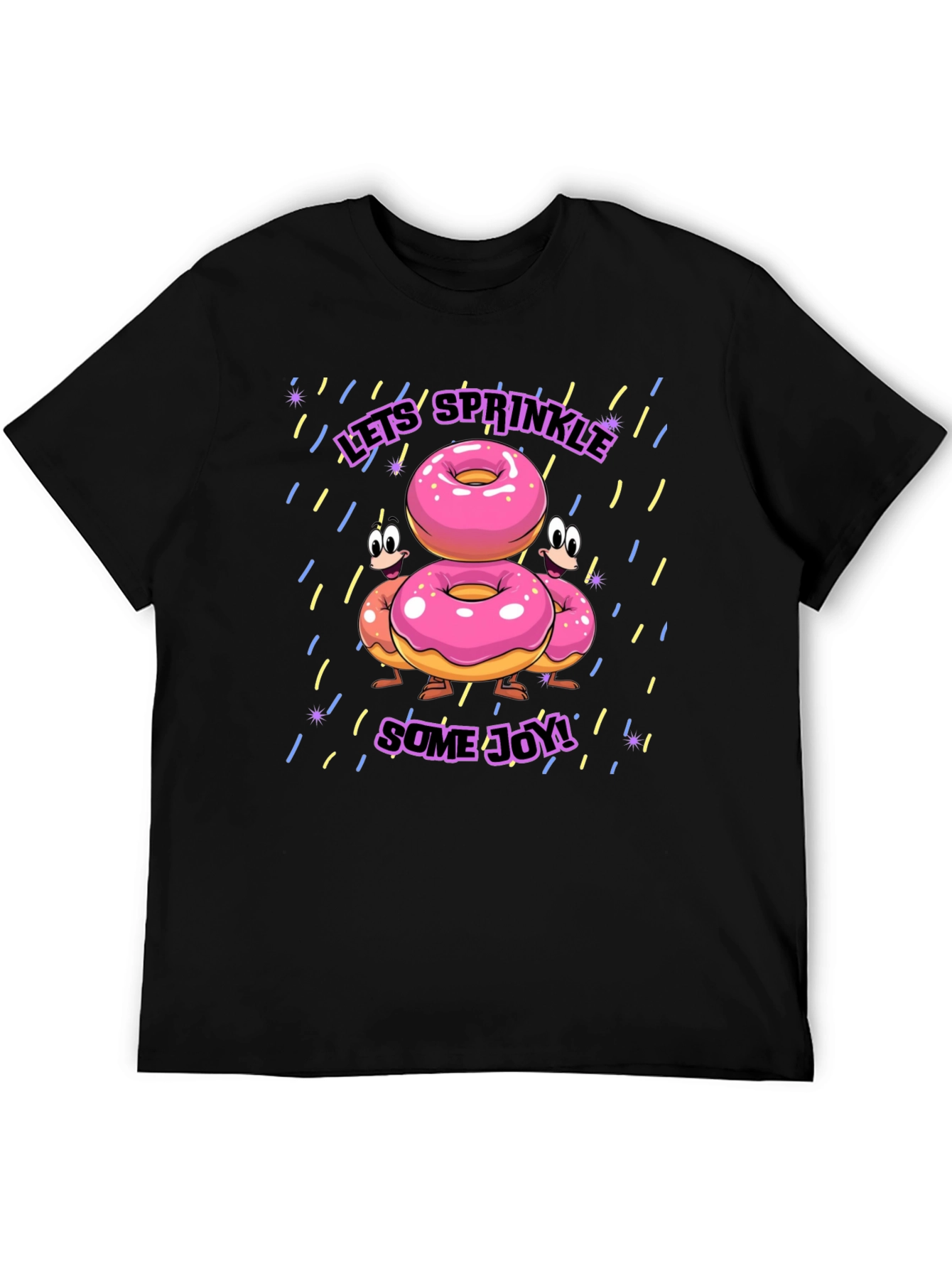 Sprinkle Joy Donut T-Shirt - Black Fun Cartoon Design