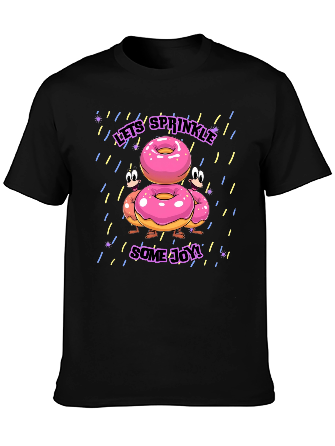 Sprinkle Joy Donut T-Shirt - Black Fun Cartoon Design