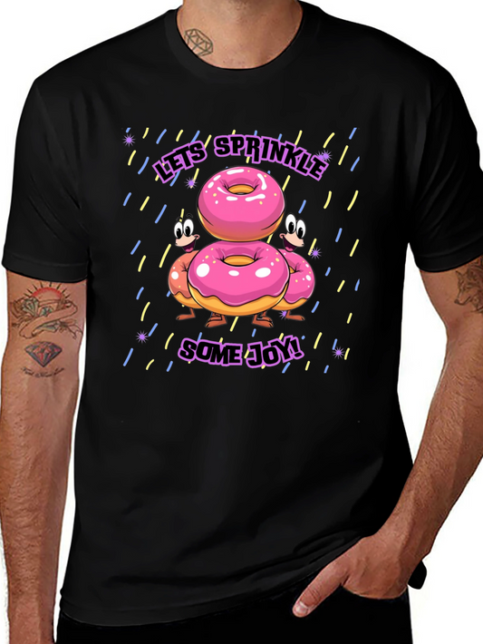Sprinkle Joy Donut T-Shirt - Black Fun Cartoon Design