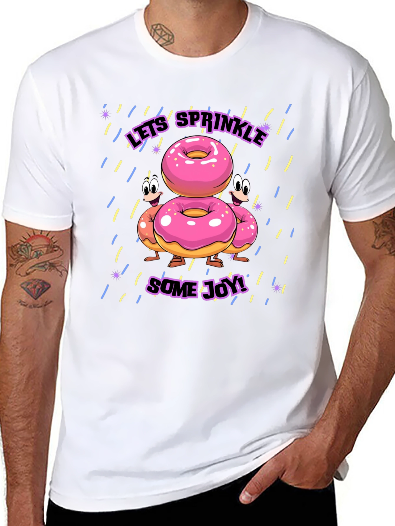 Sprinkle Joy Donut T-Shirt - Black Fun Cartoon Design
