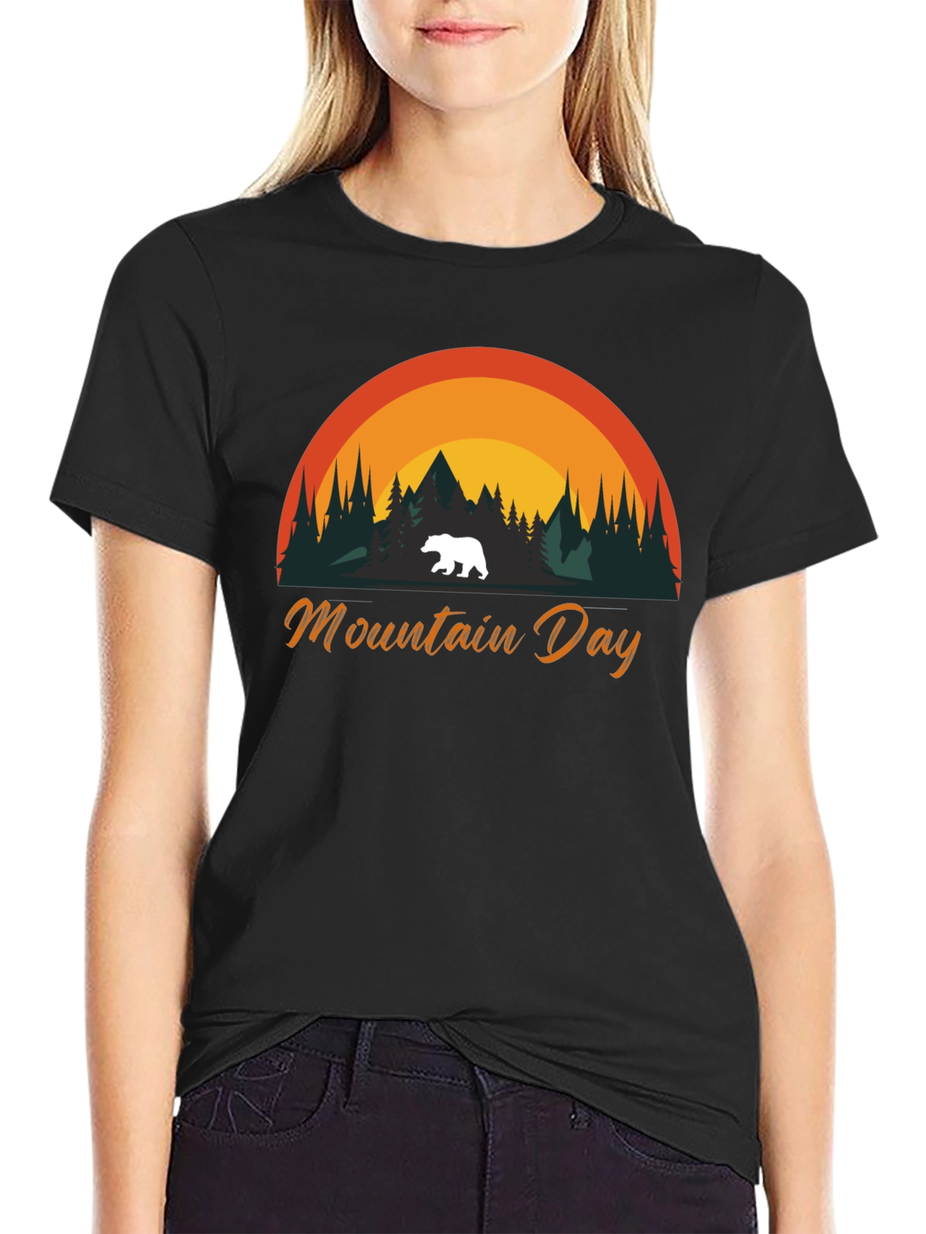 Mountain Day Bear Graphic T-Shirt