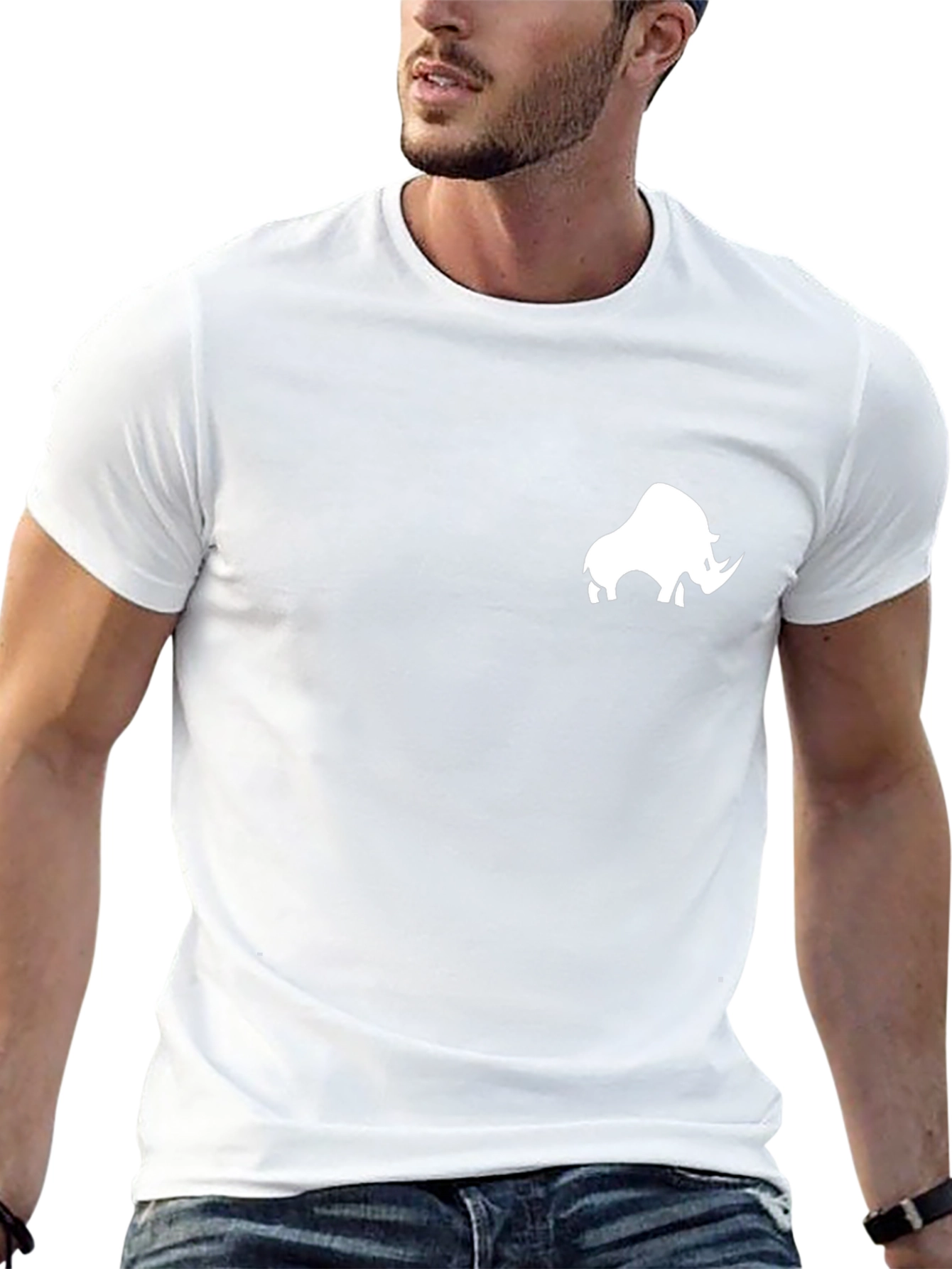 Black T-Shirt with White Rhino Design