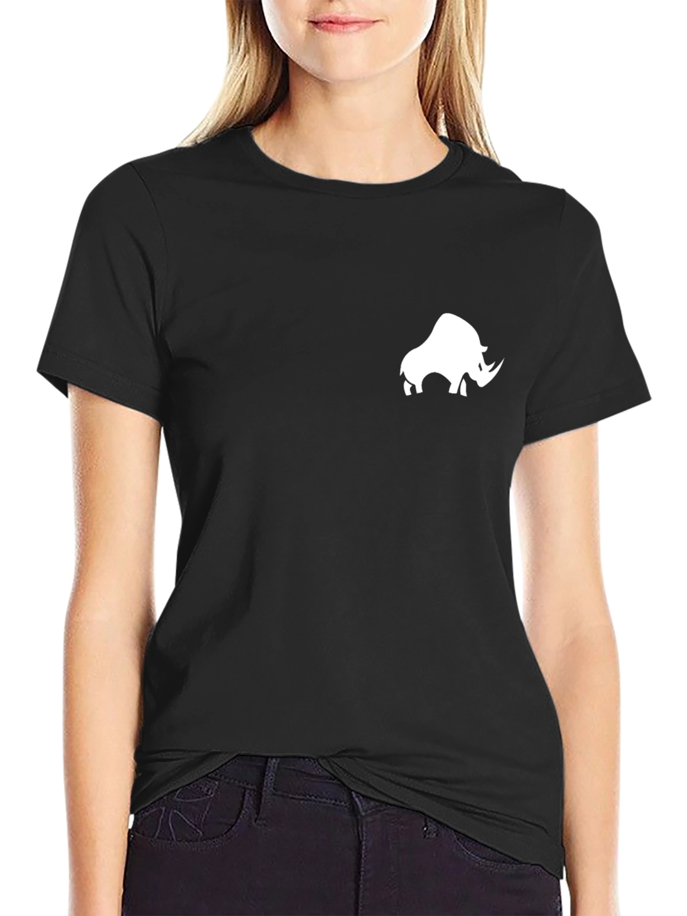 Black T-Shirt with White Rhino Design