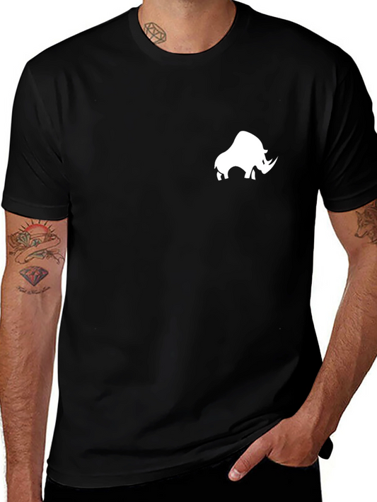 Black T-Shirt with White Rhino Design