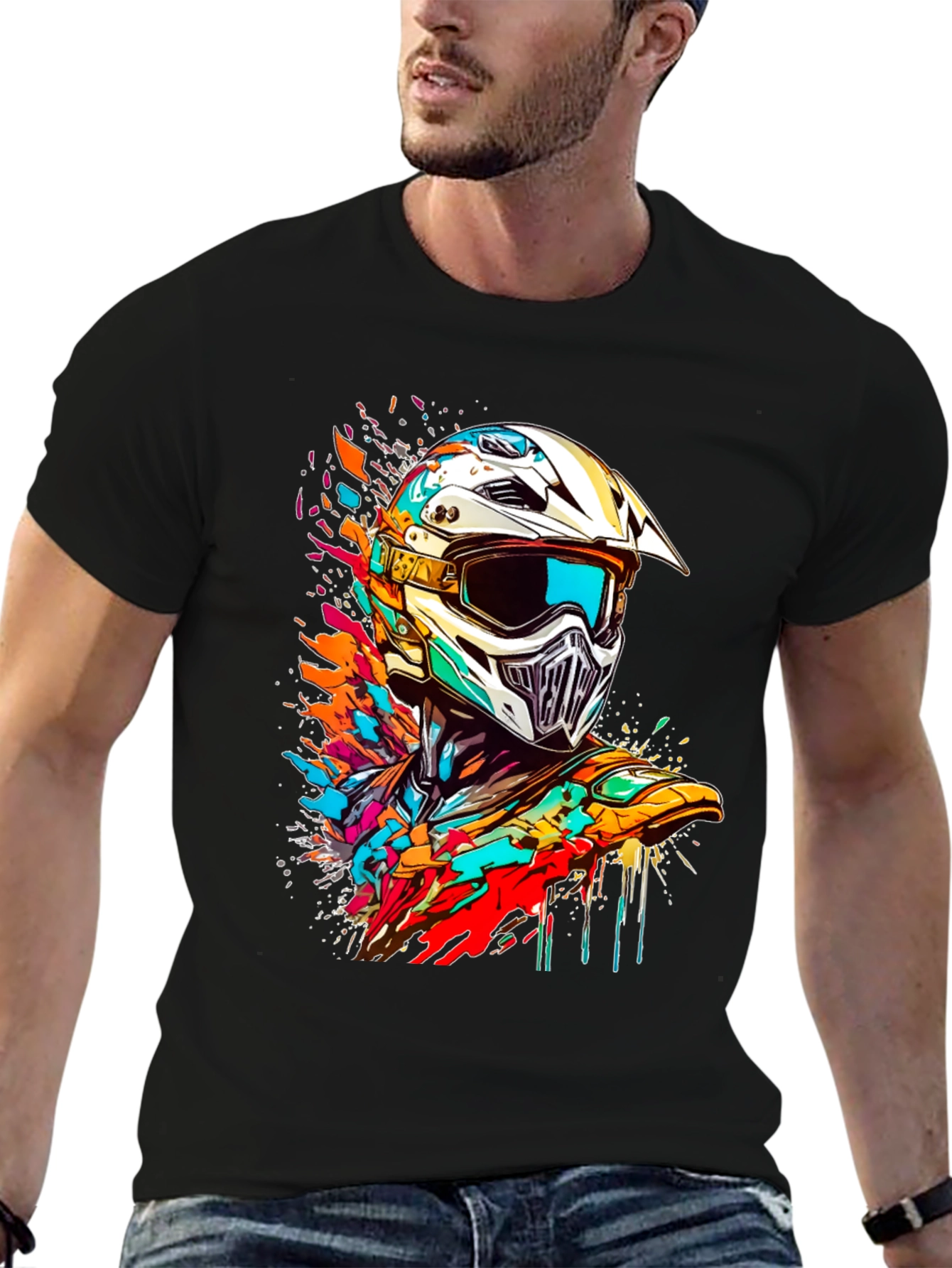 Vibrant Motocross Helmet Graphic Tee
