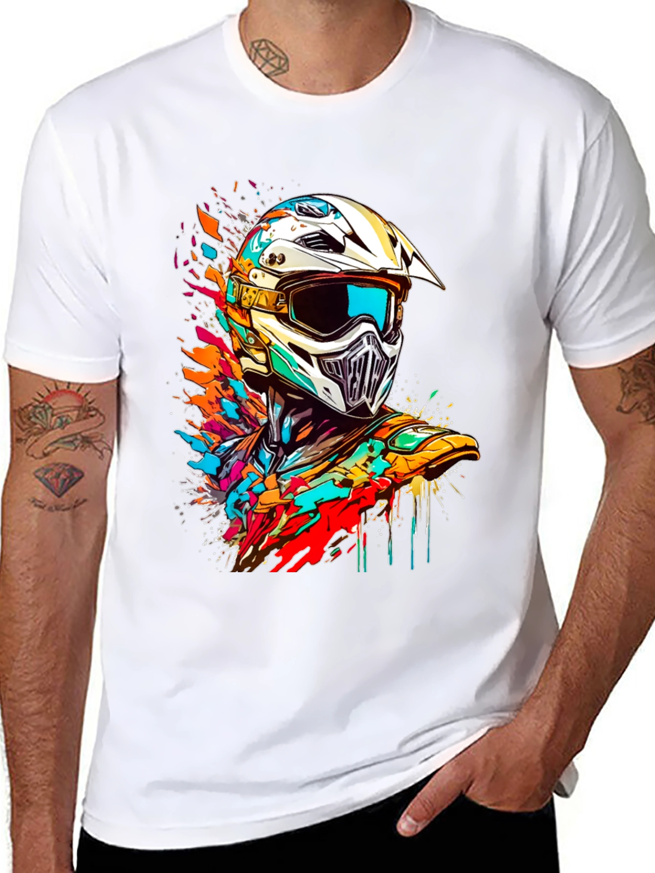 Vibrant Motocross Helmet Graphic Tee