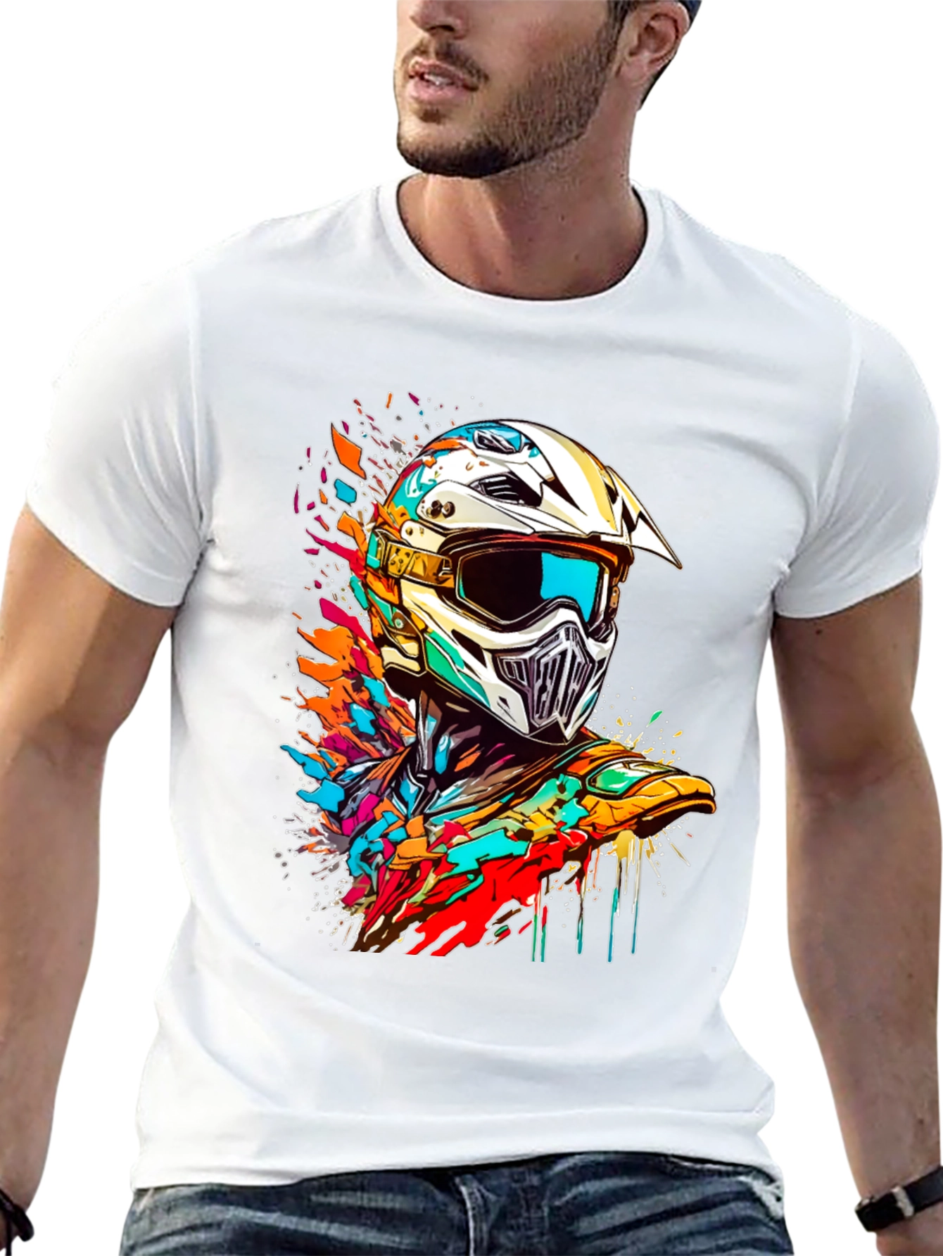 Vibrant Motocross Helmet Graphic Tee