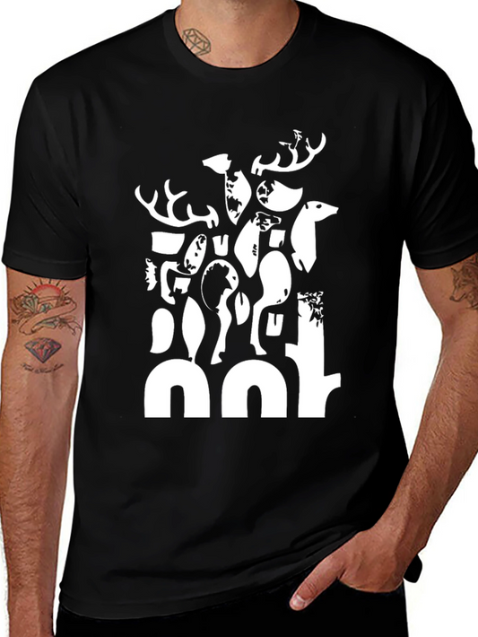 Abstract Deer Black Graphic T-Shirt