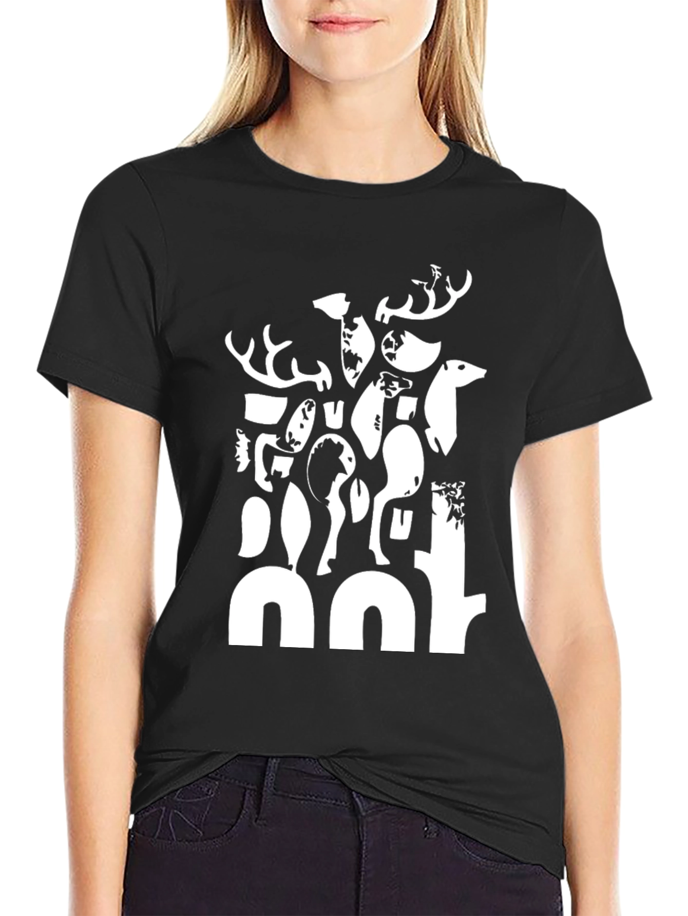 Abstract Deer Black Graphic T-Shirt