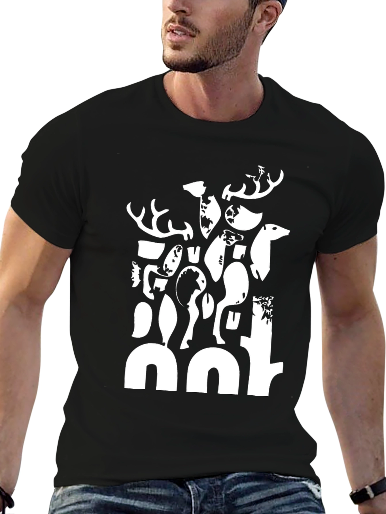 Abstract Deer Black Graphic T-Shirt