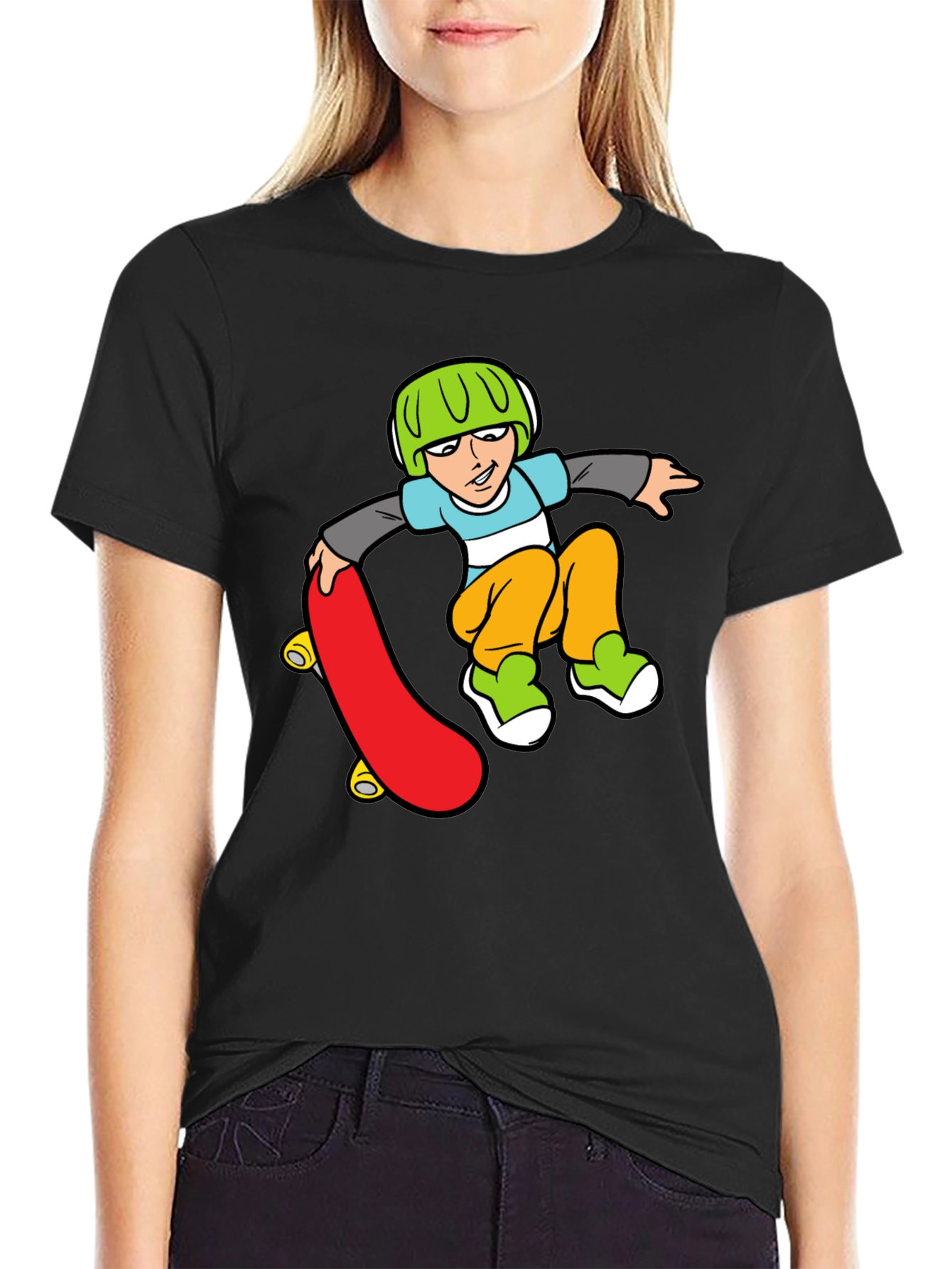 Skateboard Boy Graphic Black T-Shirt