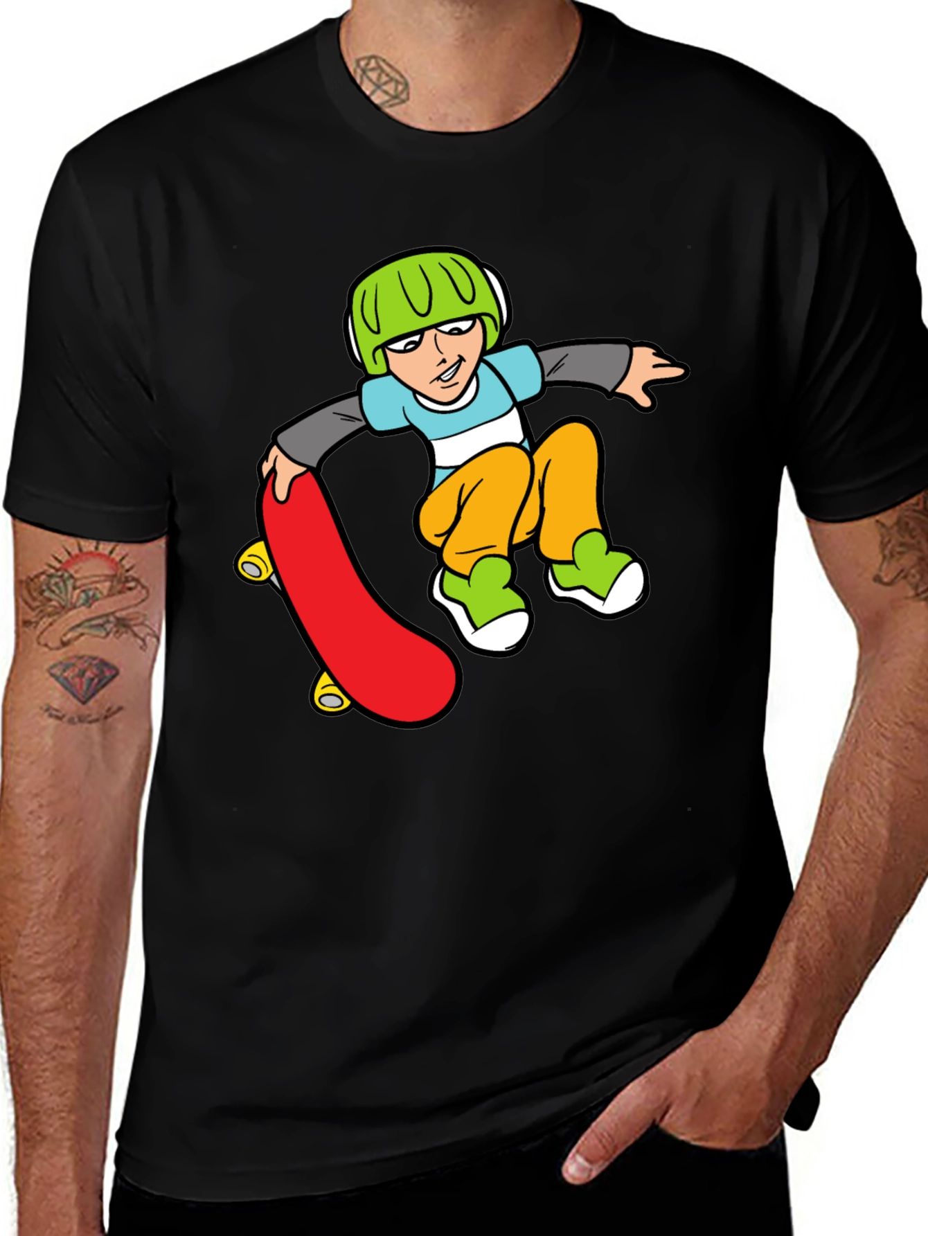 Skateboard Boy Graphic Black T-Shirt