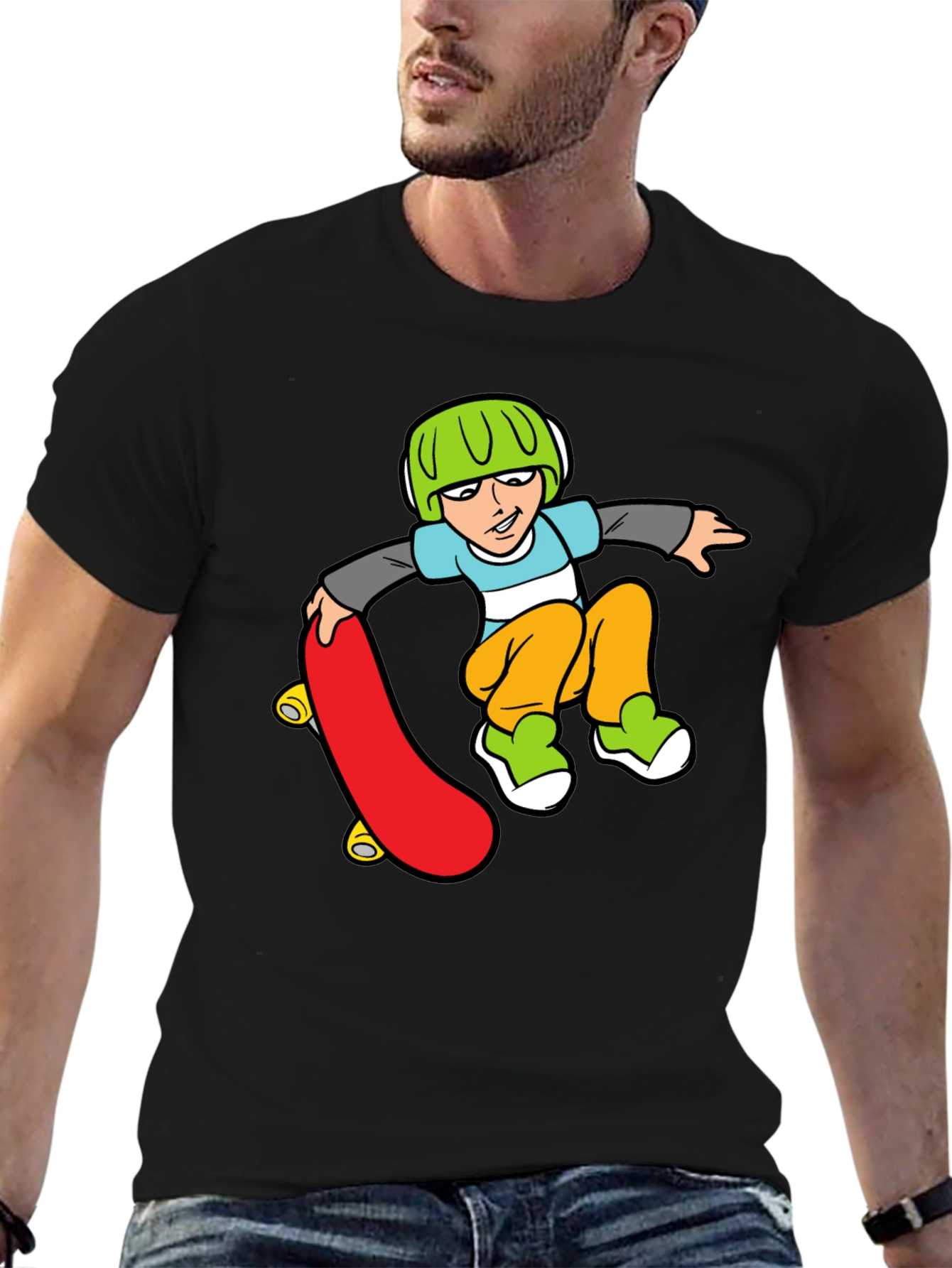 Skateboard Boy Graphic Black T-Shirt