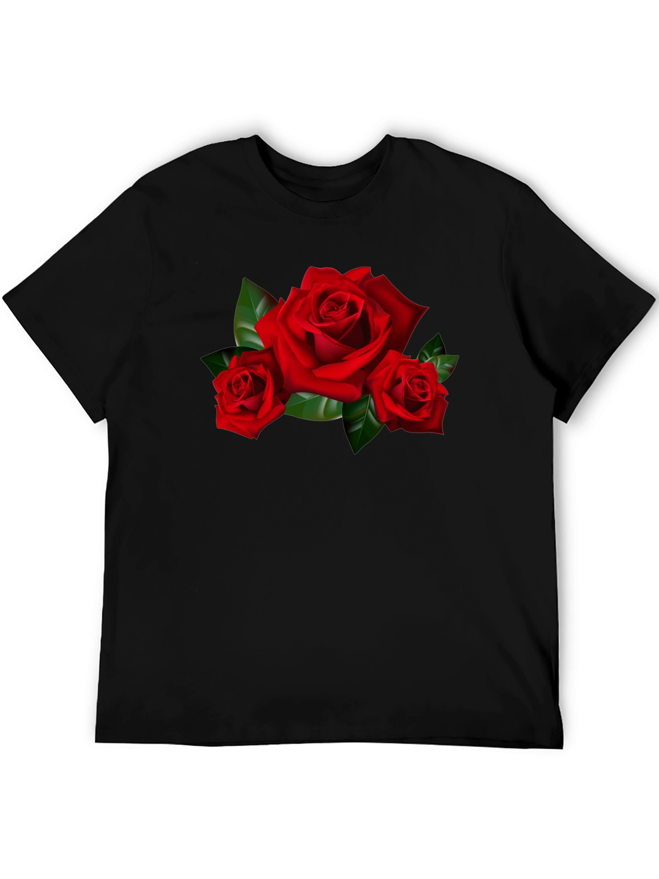 Red Roses Graphic Print Black T-Shirt