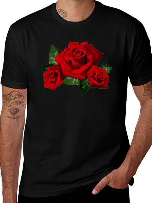 Red Roses Graphic Print Black T-Shirt