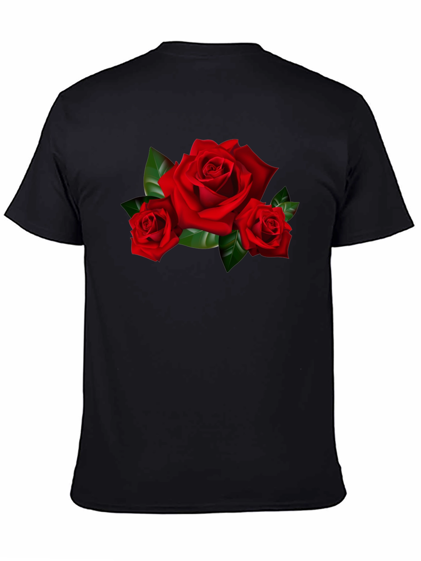 Red Roses Graphic Print Black T-Shirt