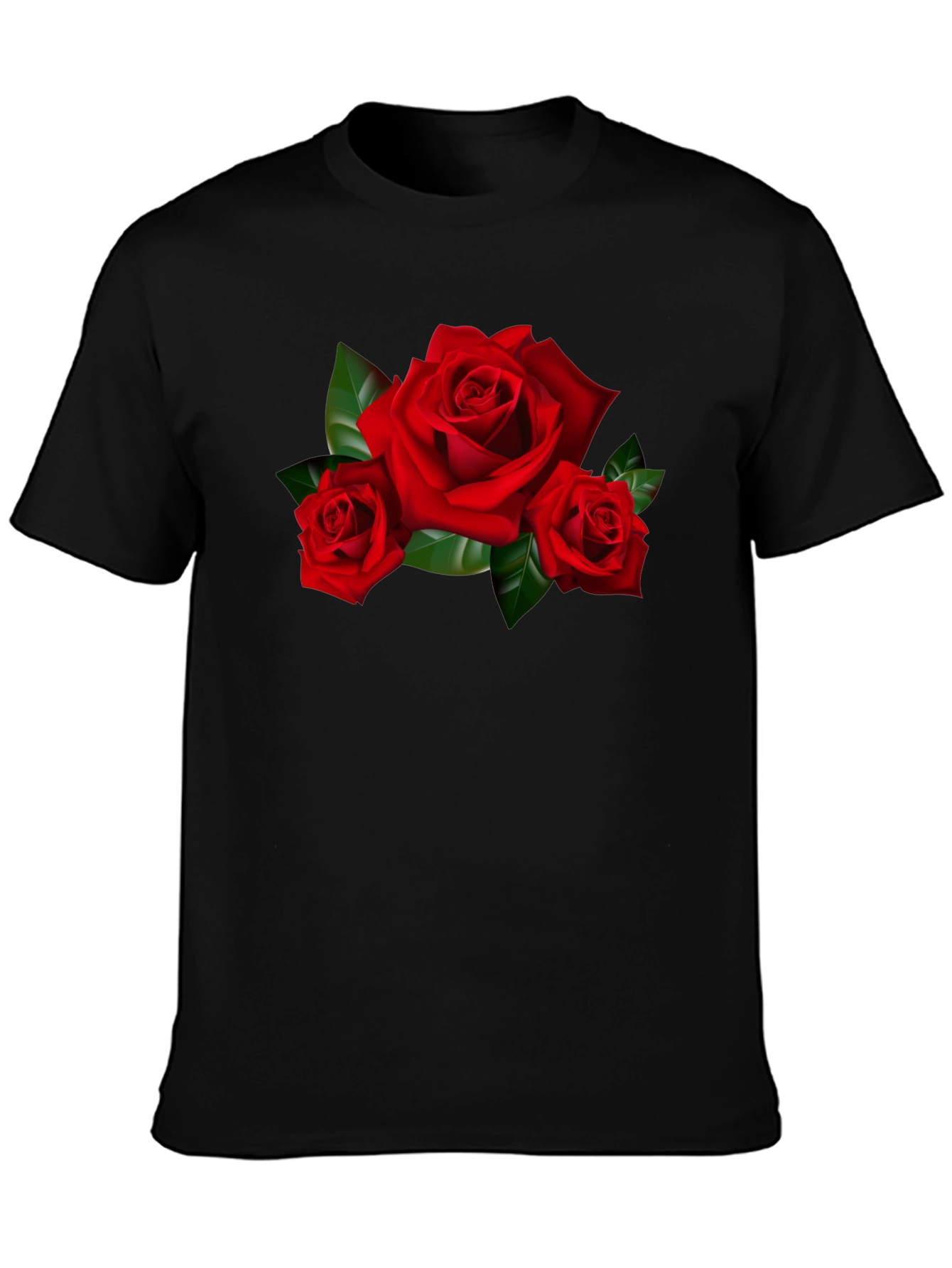 Red Roses Graphic Print Black T-Shirt