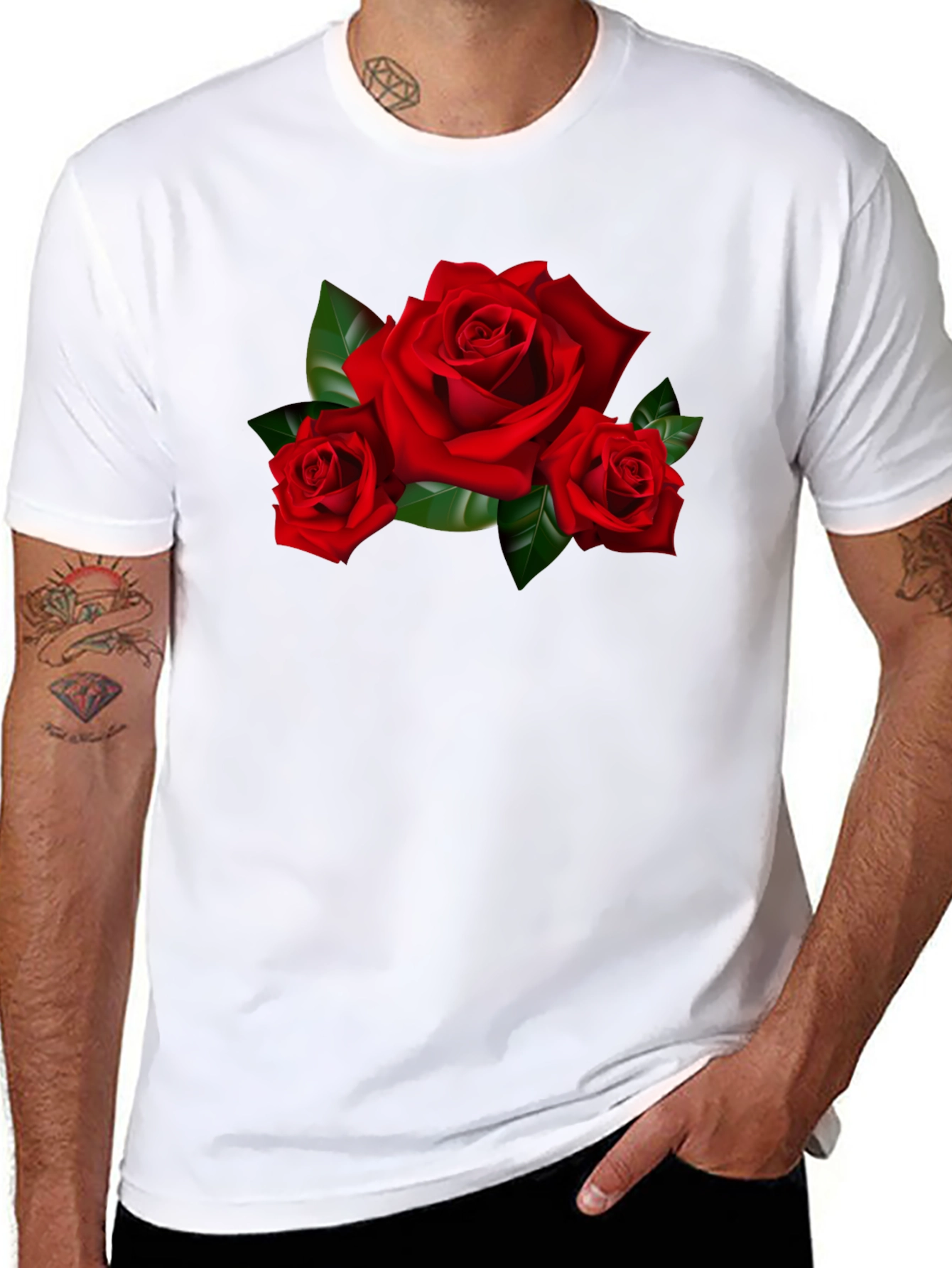 Red Roses Graphic Print Black T-Shirt