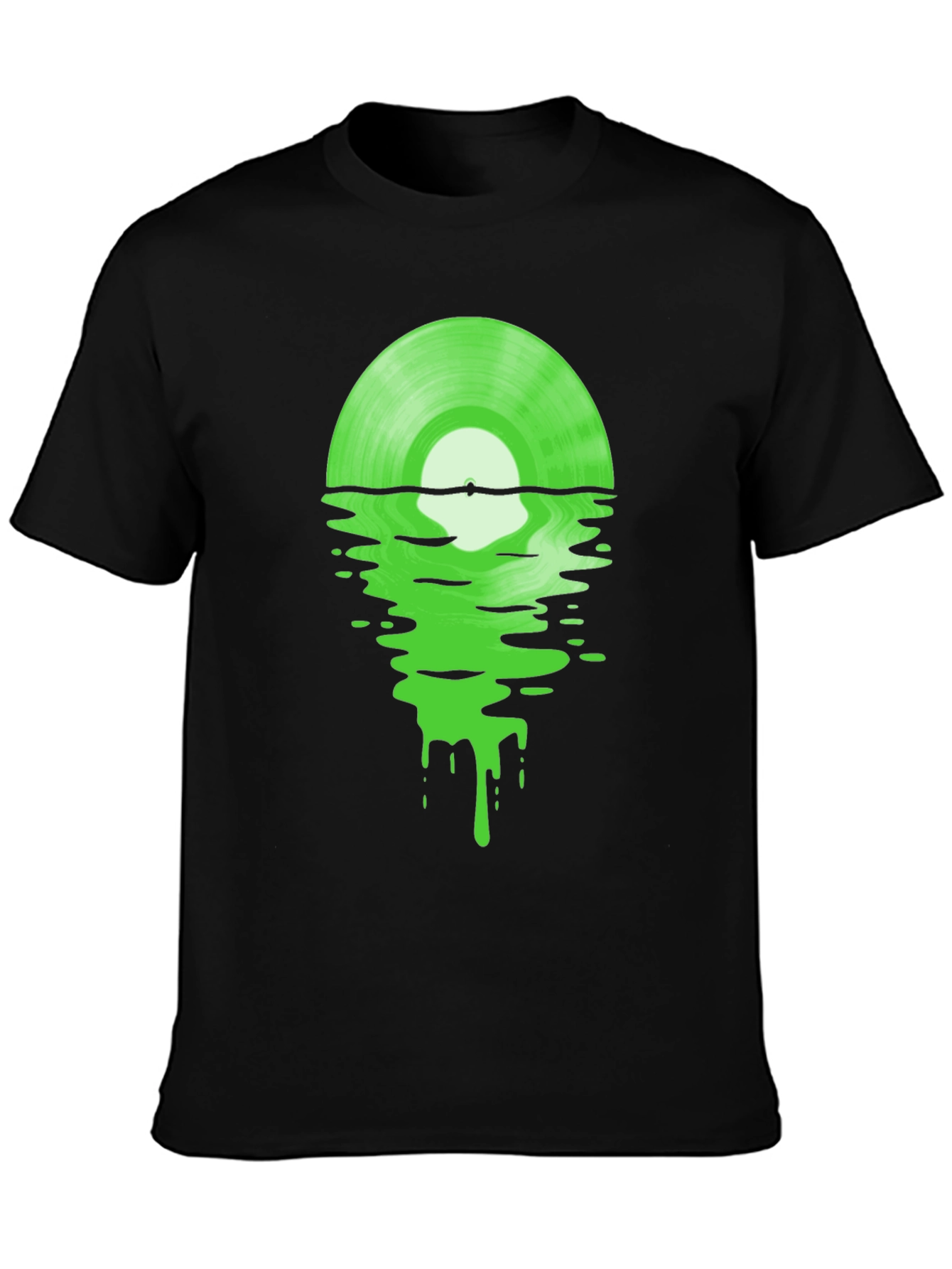 Melting Green Vinyl Record Black T-Shirt