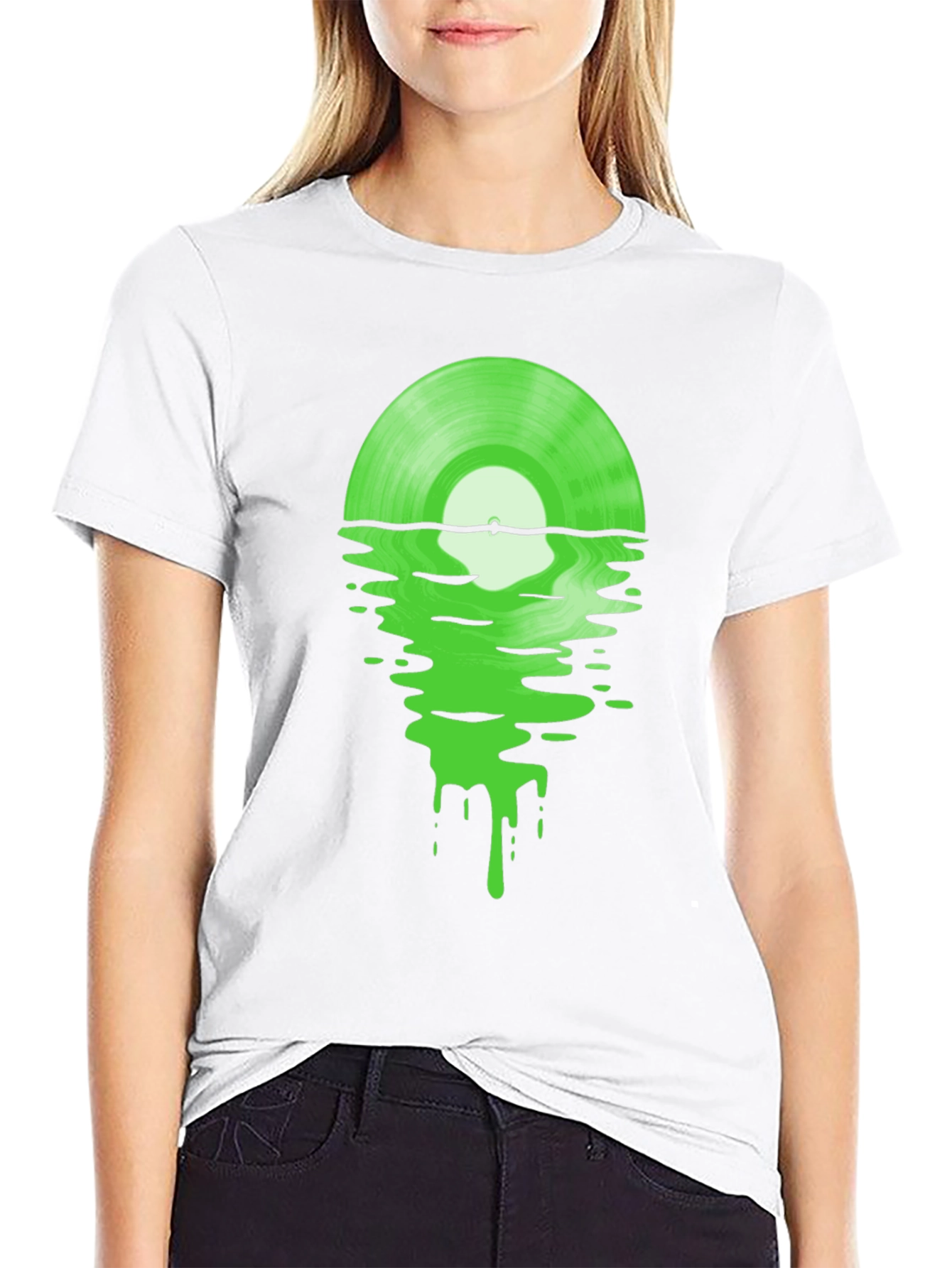 Melting Green Vinyl Record Black T-Shirt