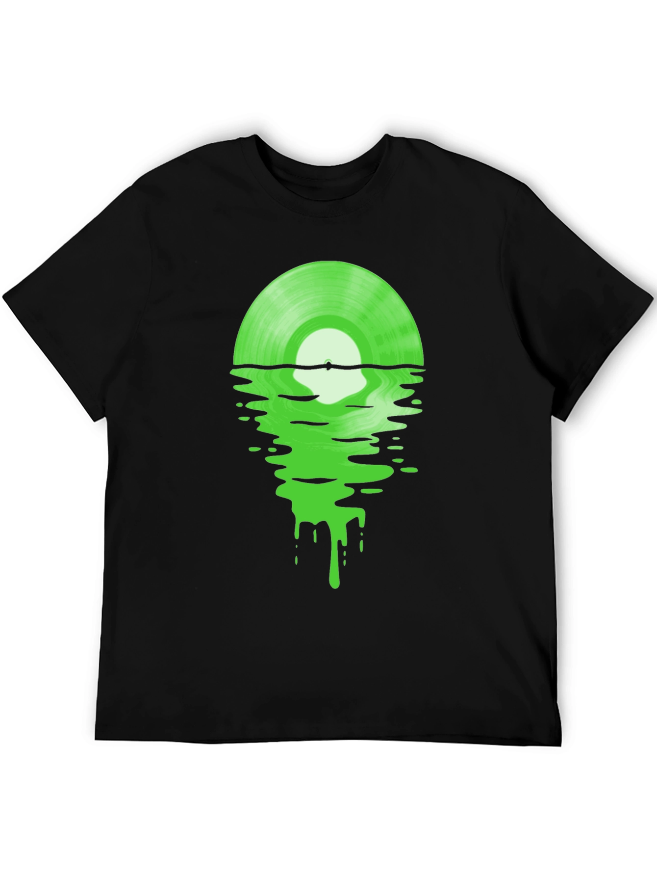 Melting Green Vinyl Record Black T-Shirt