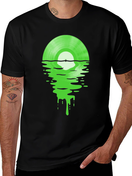 Melting Green Vinyl Record Black T-Shirt