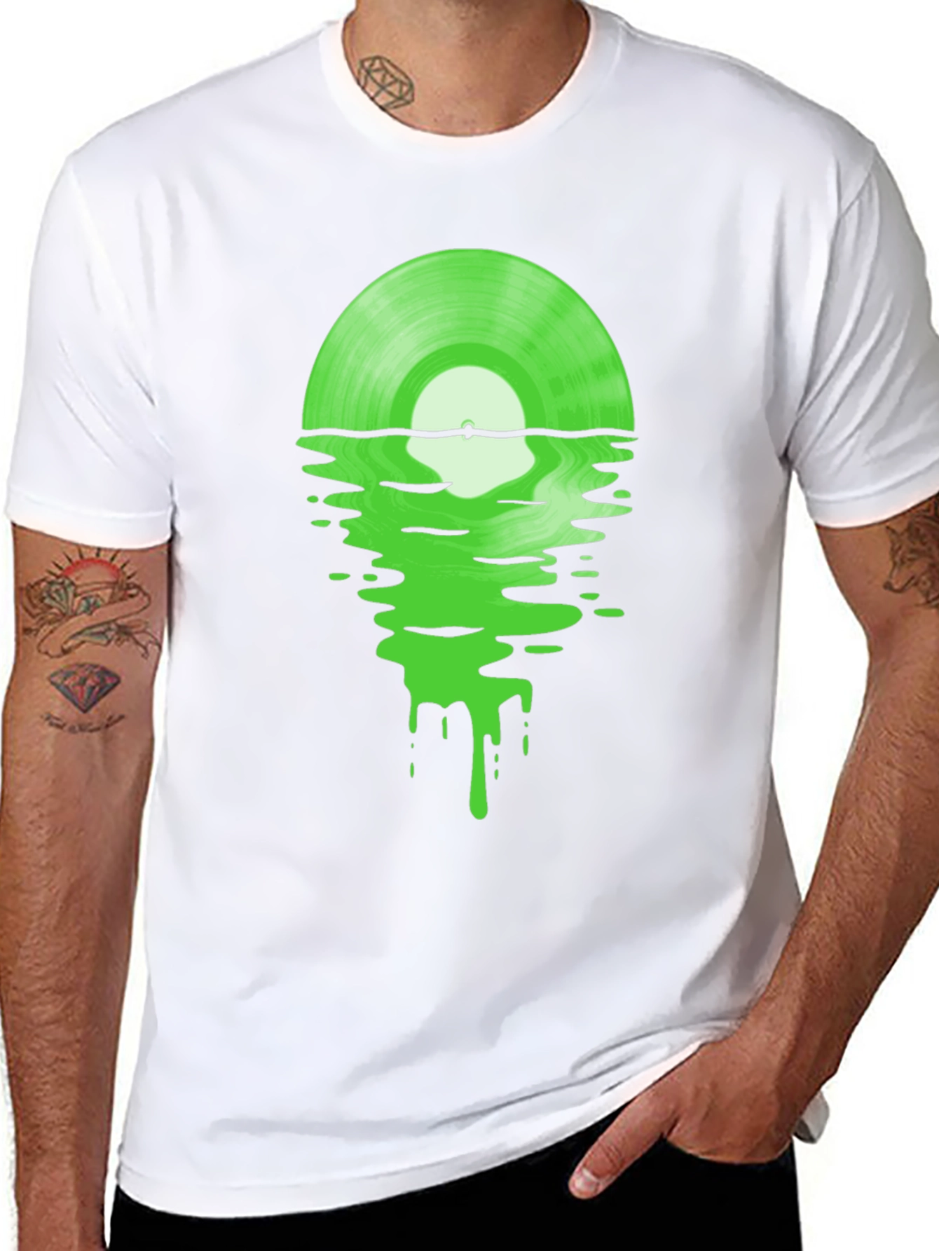 Melting Green Vinyl Record Black T-Shirt