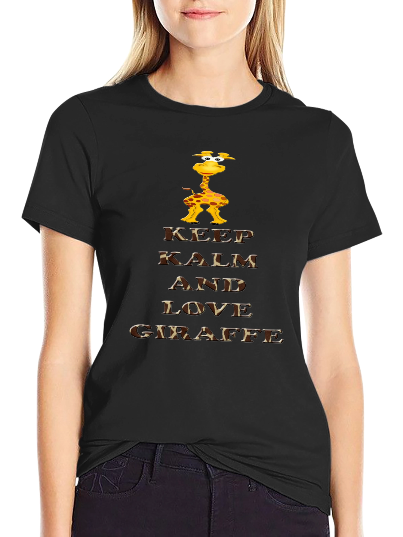 Keep Calm & Love Giraffe Black T-Shirt