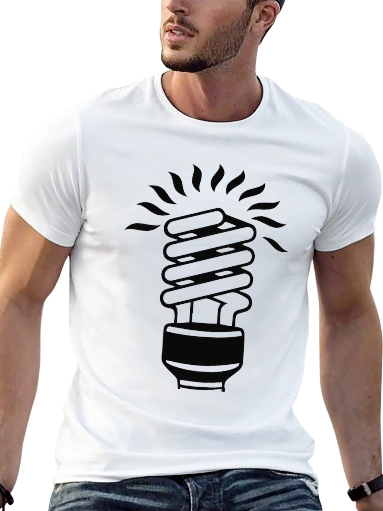 Mens Black CFL Lightbulb Graphic T-Shirt
