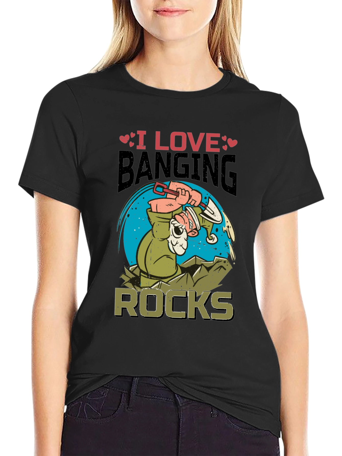 I Love Banging Rocks Black Graphic T-Shirt