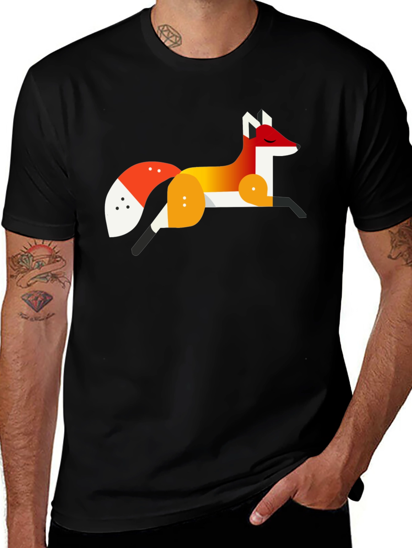 Geometric Fox Graphic Tee - Stylish Mens Black T-Shirt
