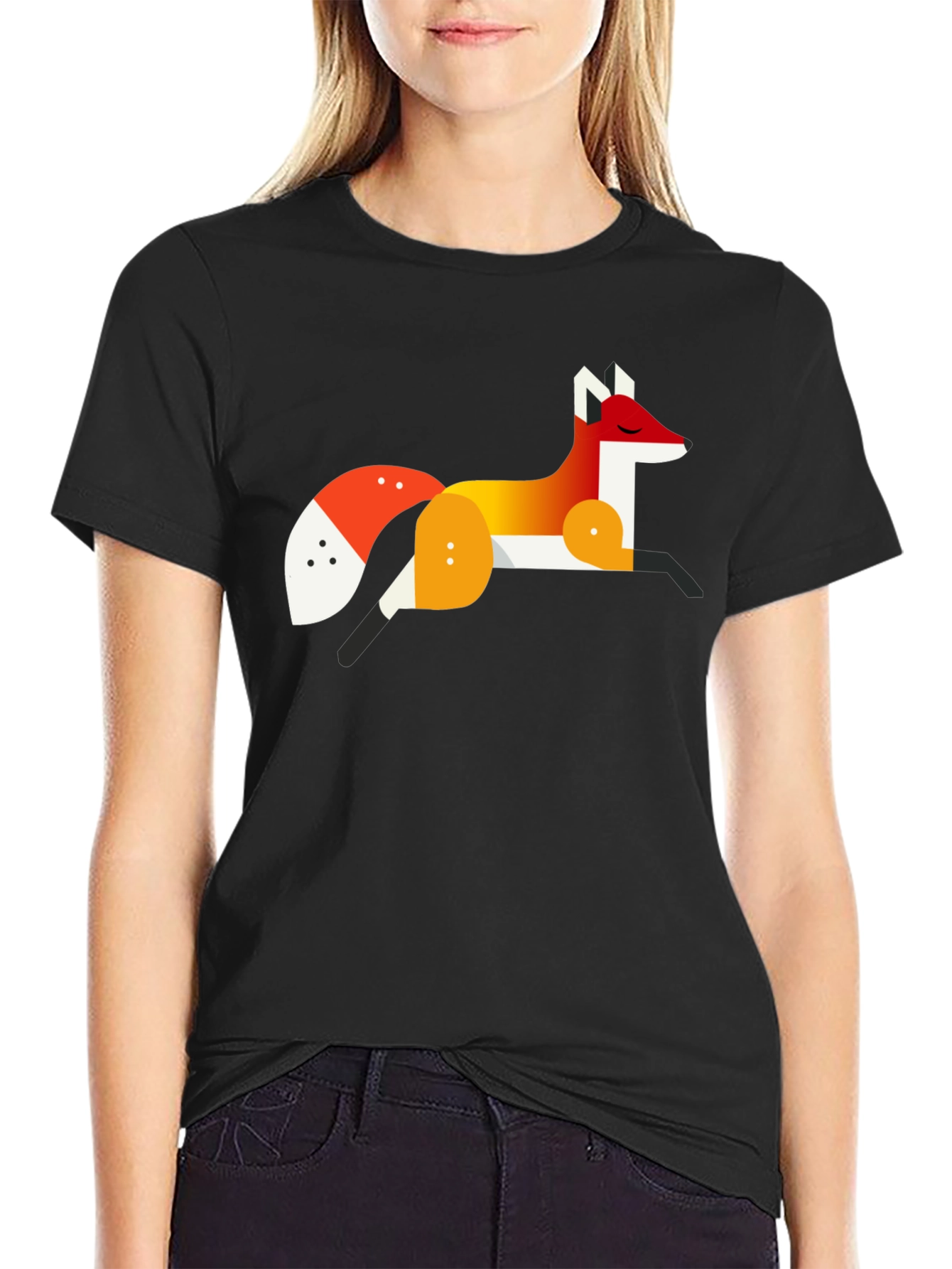 Geometric Fox Graphic Tee - Stylish Mens Black T-Shirt