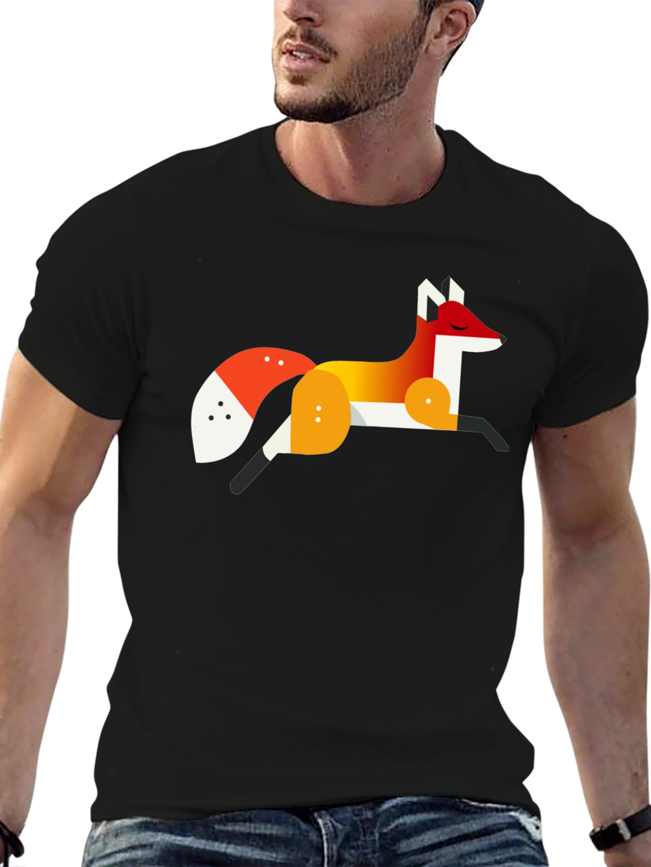 Geometric Fox Graphic Tee - Stylish Mens Black T-Shirt