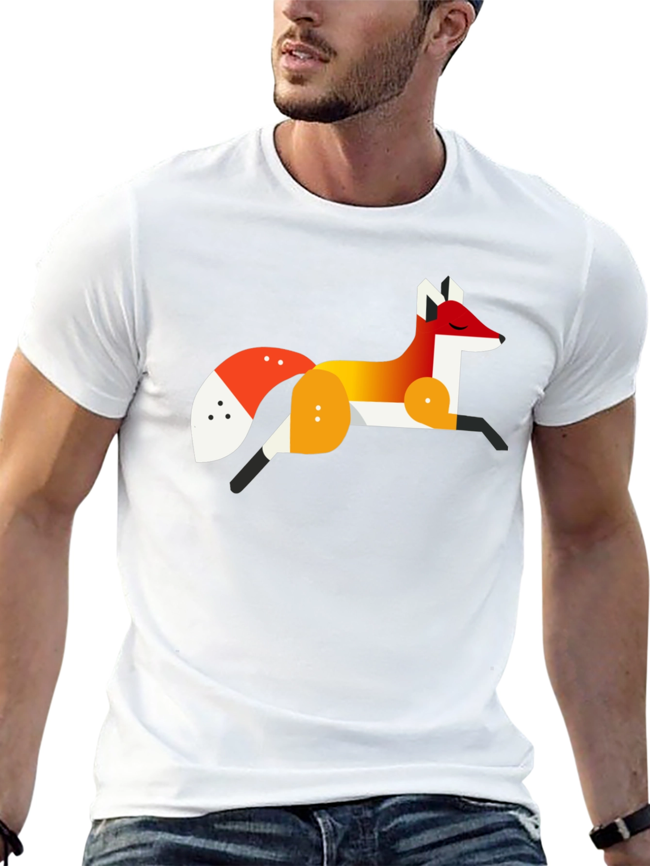 Geometric Fox Graphic Tee - Stylish Mens Black T-Shirt