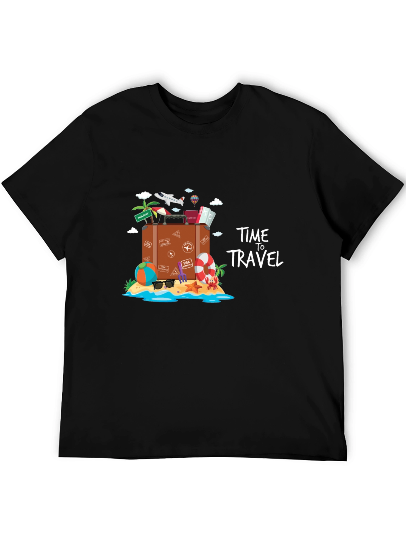 Time to Travel Graphic Tee - Black Cotton T-Shirt