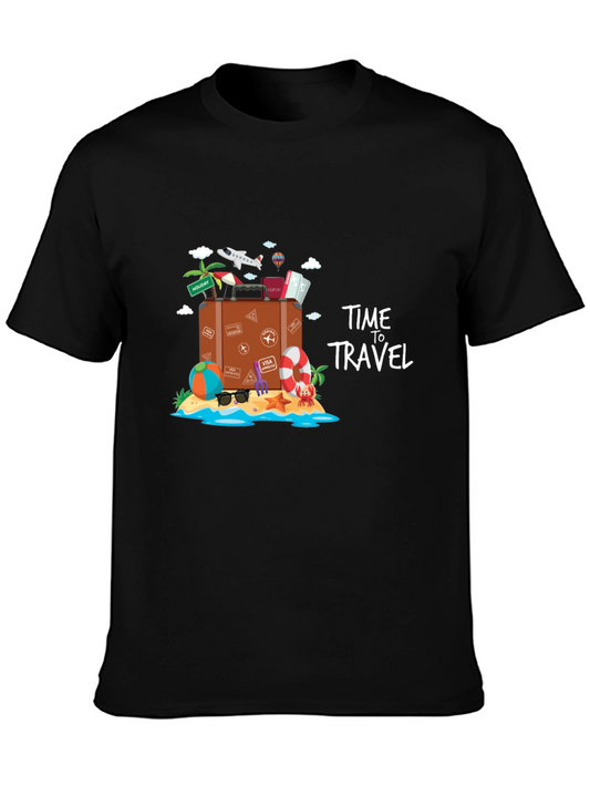 Time to Travel Graphic Tee - Black Cotton T-Shirt