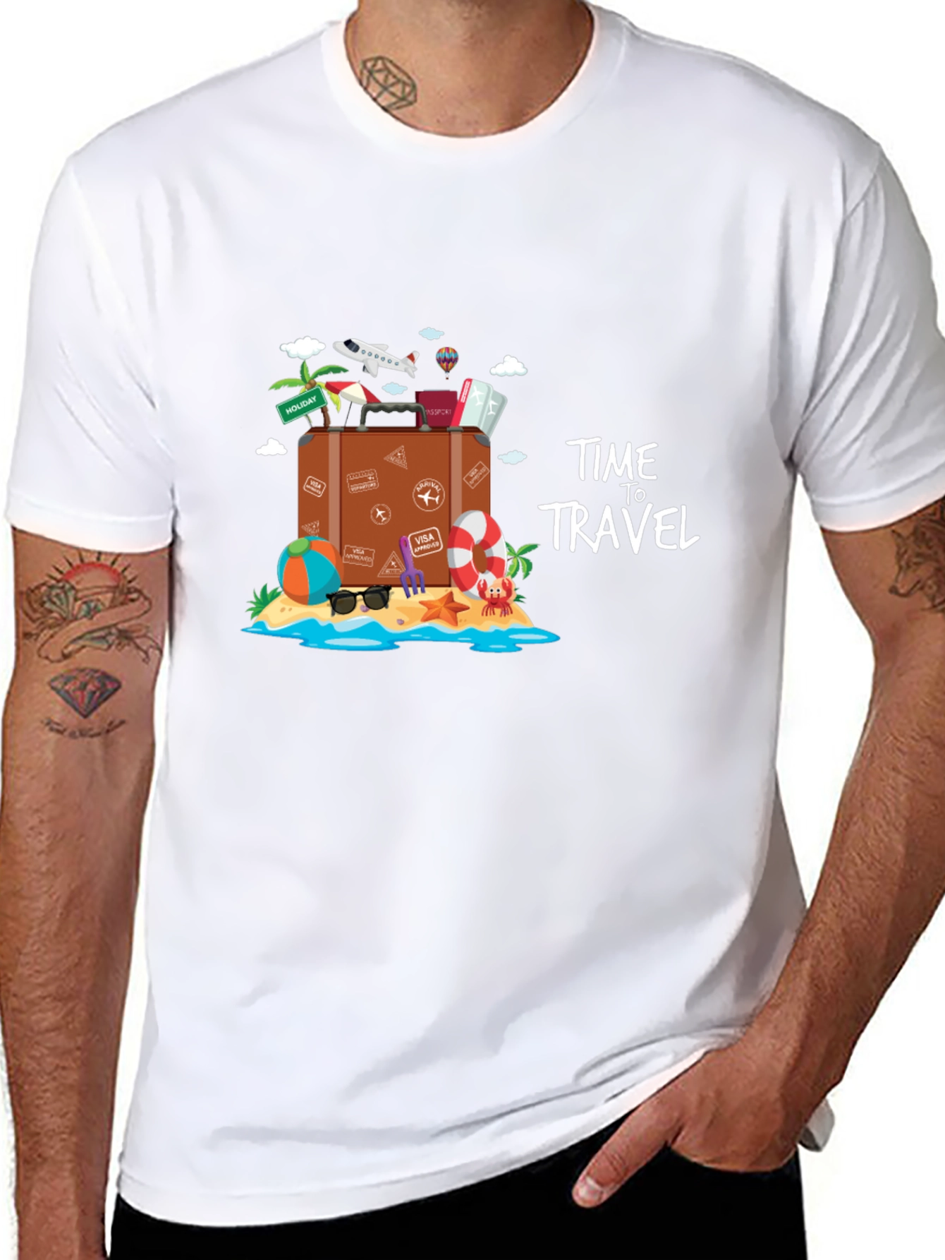 Time to Travel Graphic Tee - Black Cotton T-Shirt