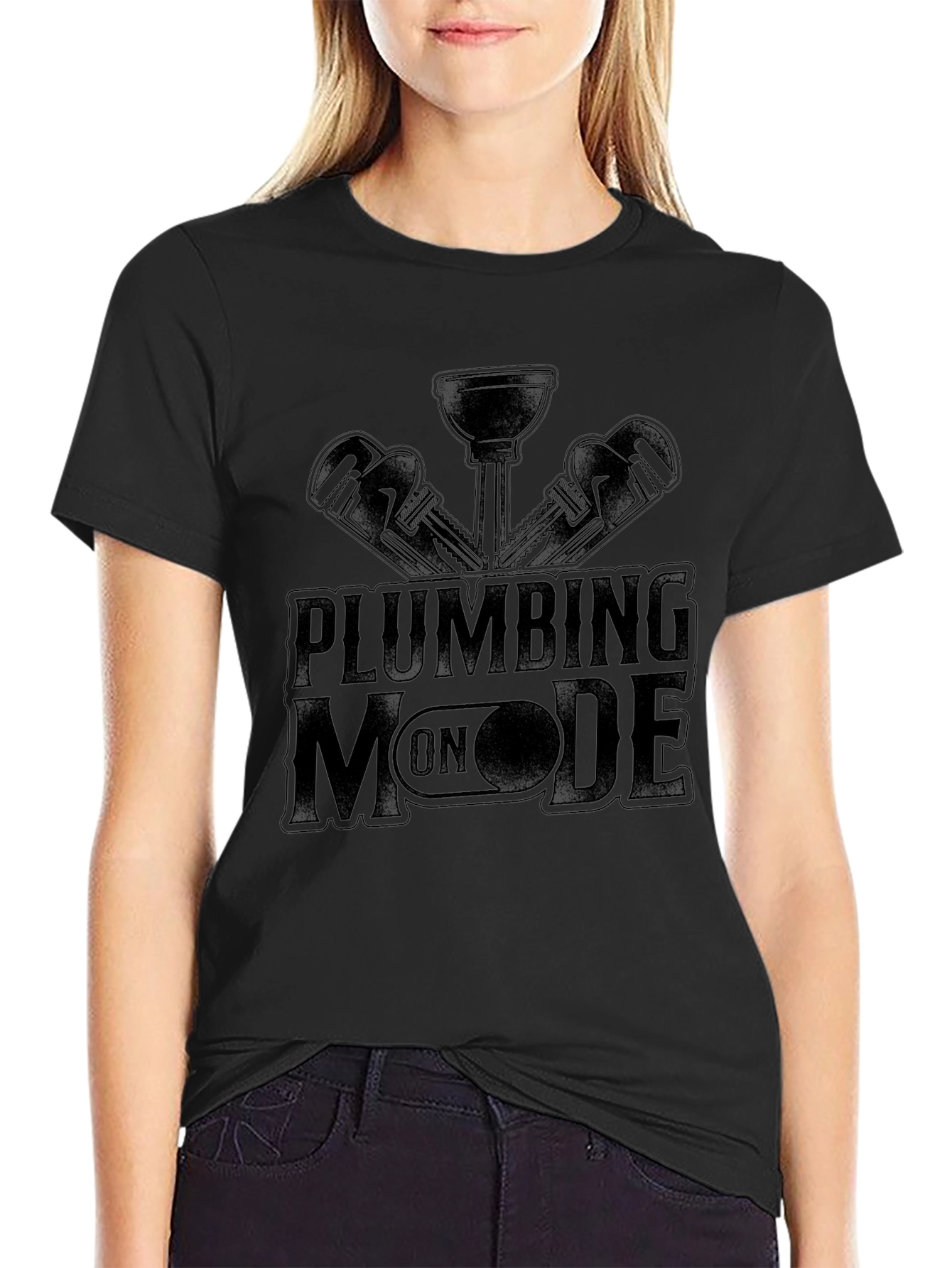 Plumbing Mode On Black T-Shirt