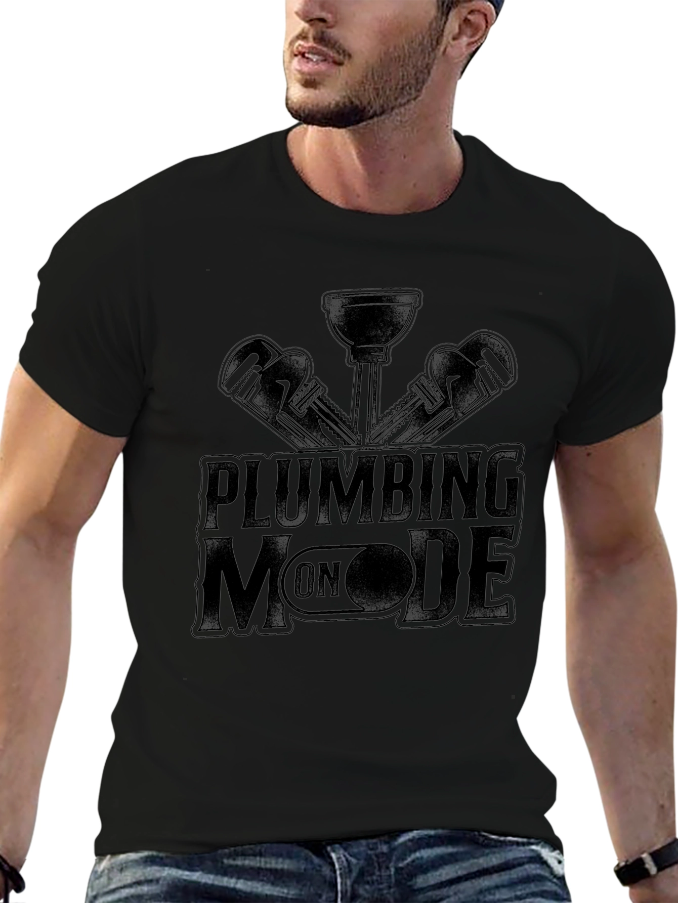 Plumbing Mode On Black T-Shirt