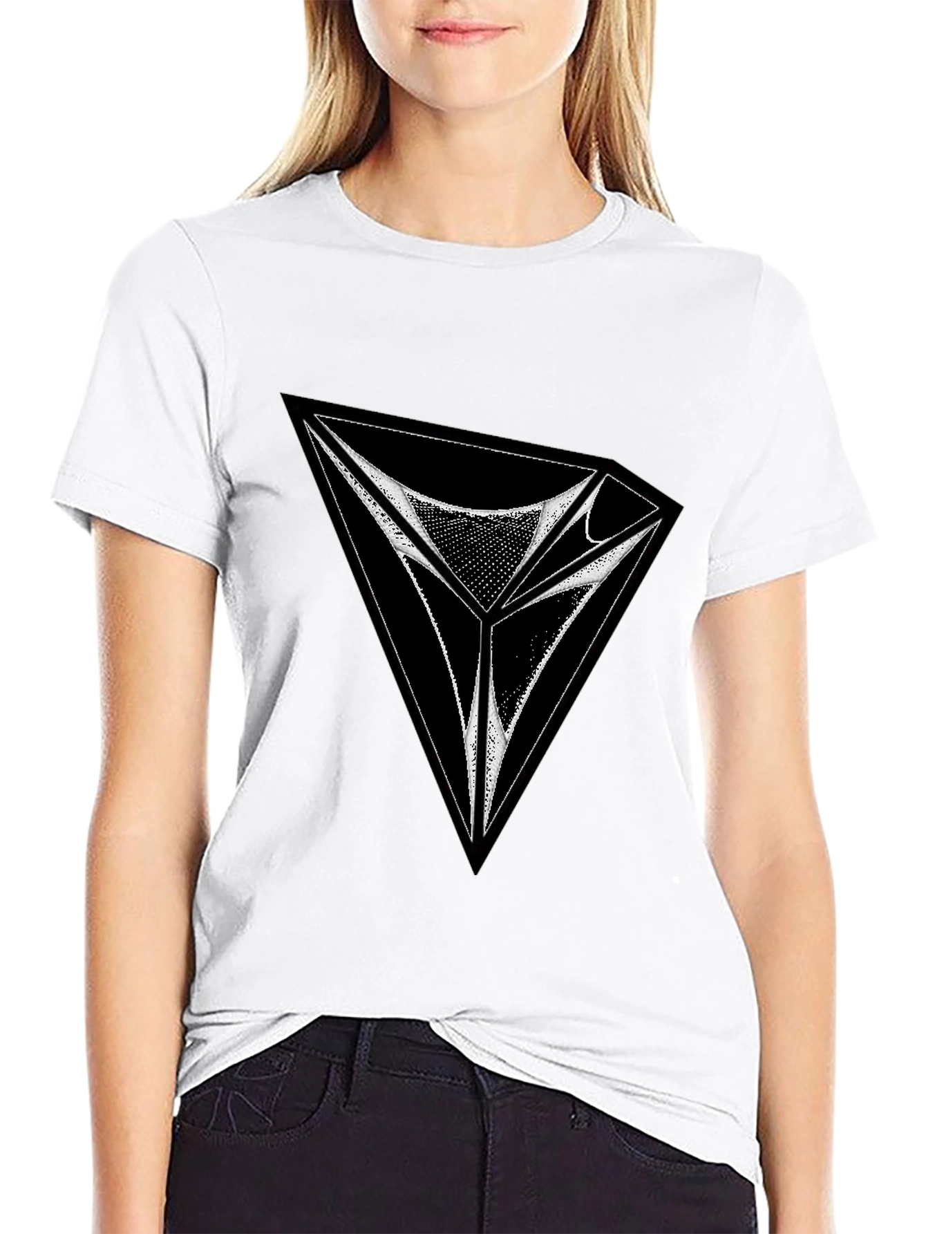 Abstract Triangle Graphic Tee - Black Cotton Comfort
