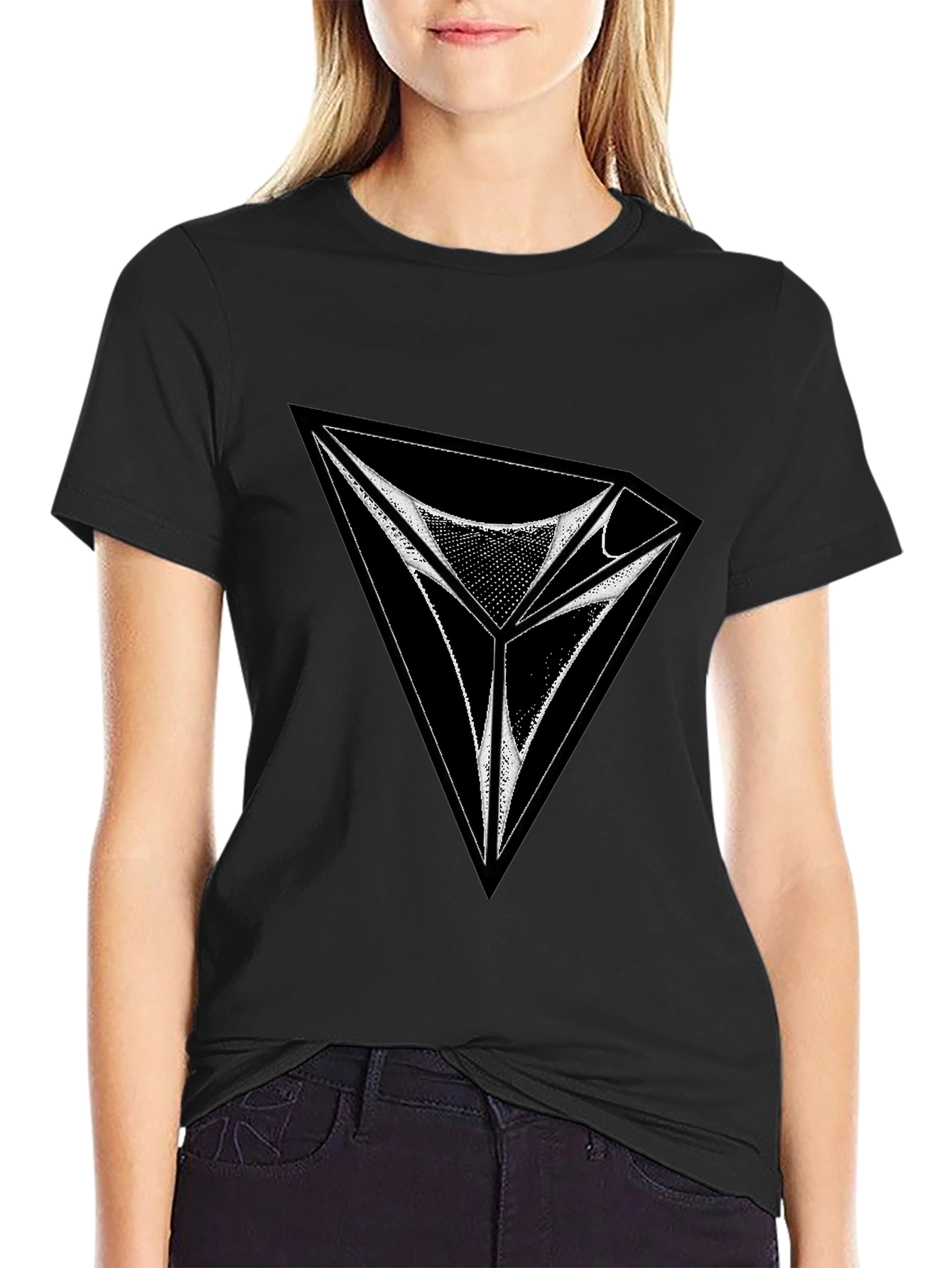 Abstract Triangle Graphic Tee - Black Cotton Comfort