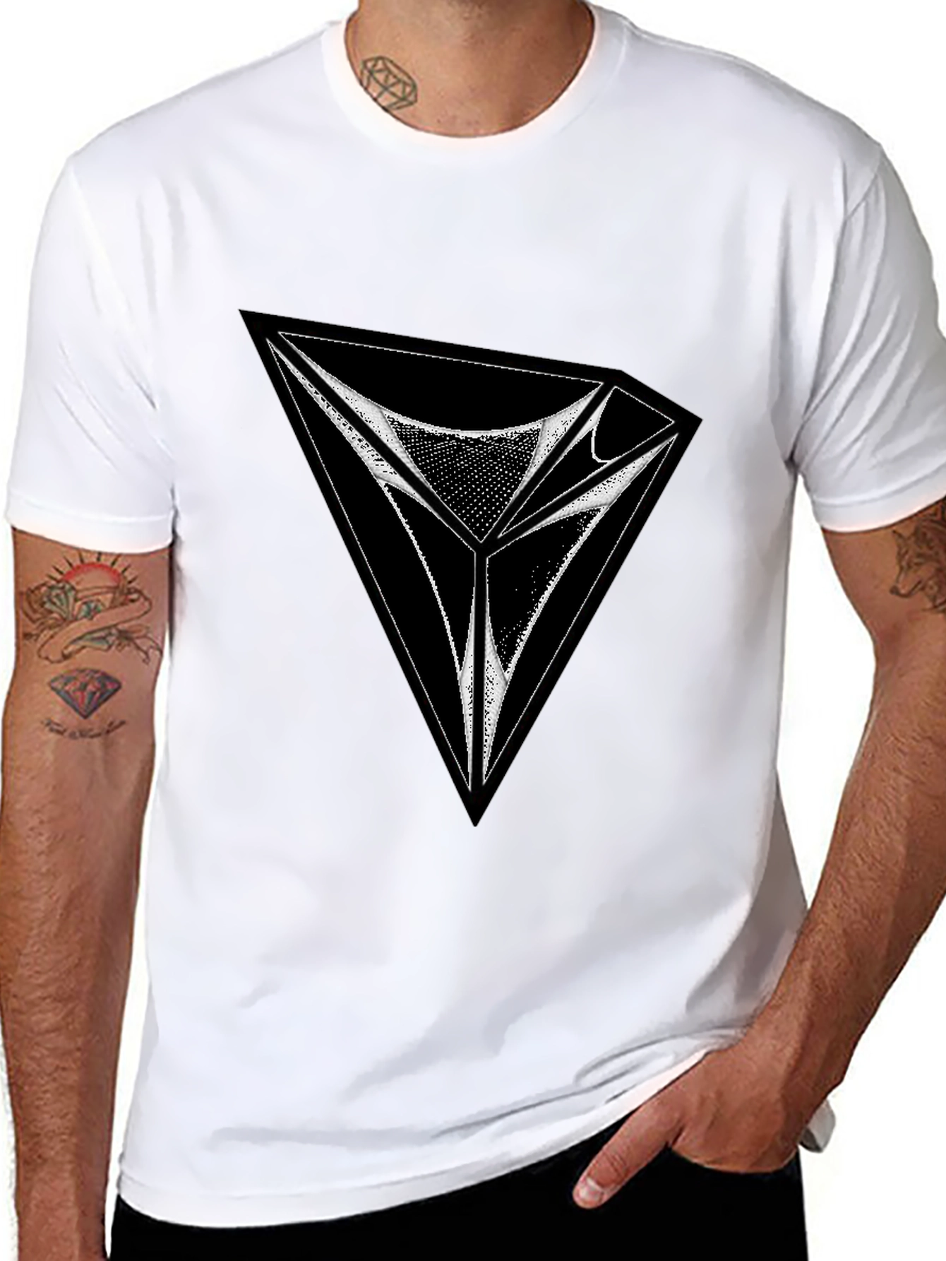 Abstract Triangle Graphic Tee - Black Cotton Comfort